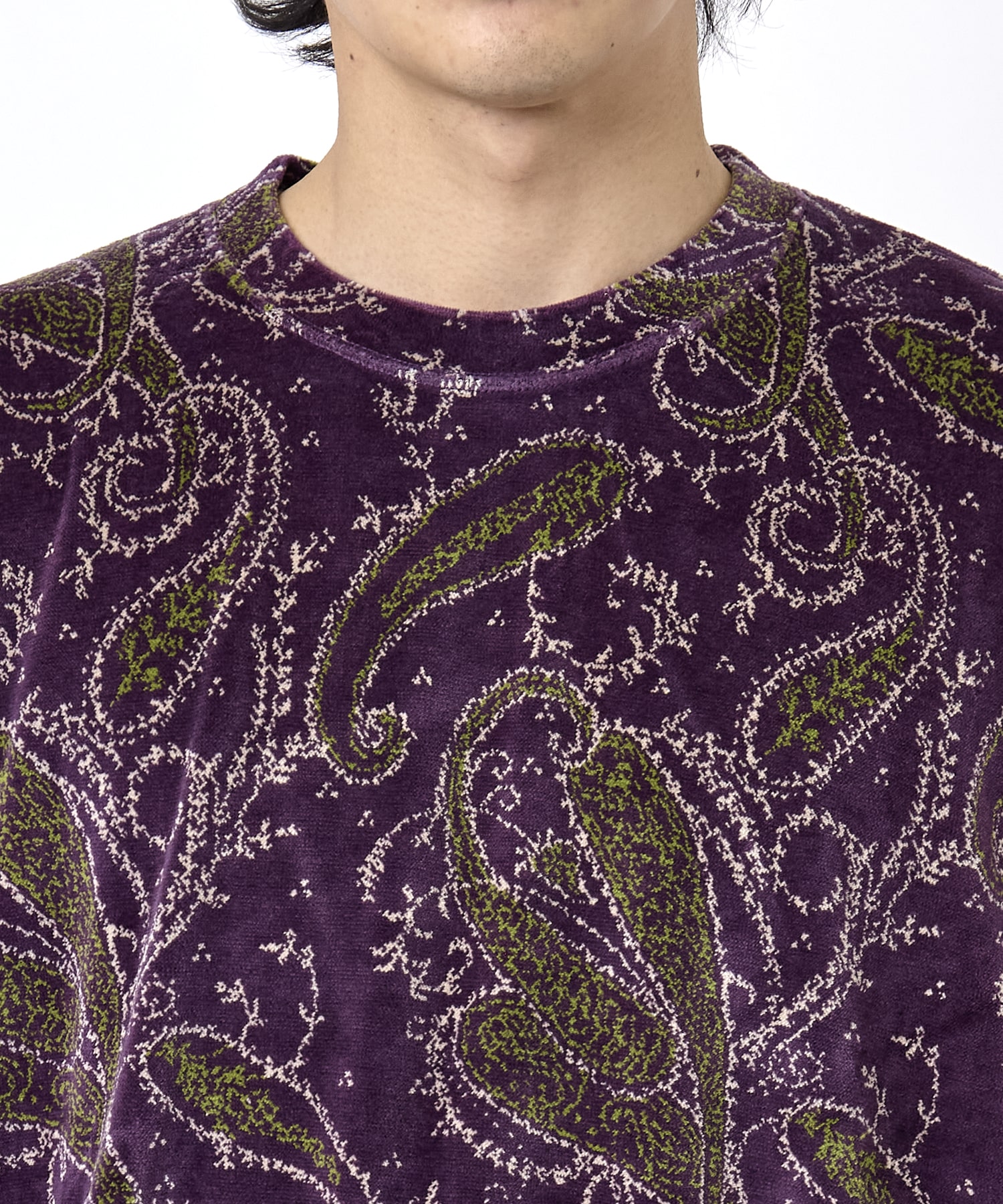 Crew Sweat Shirt - C/PE Paisley Velour Jq. NEEDLES