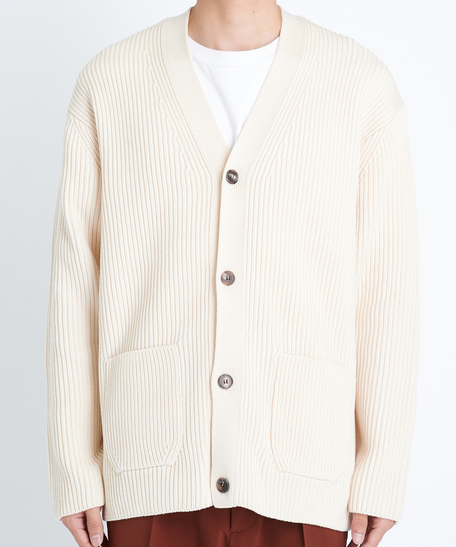 SOLID WOOL RIB CARDIGAN | BATONER