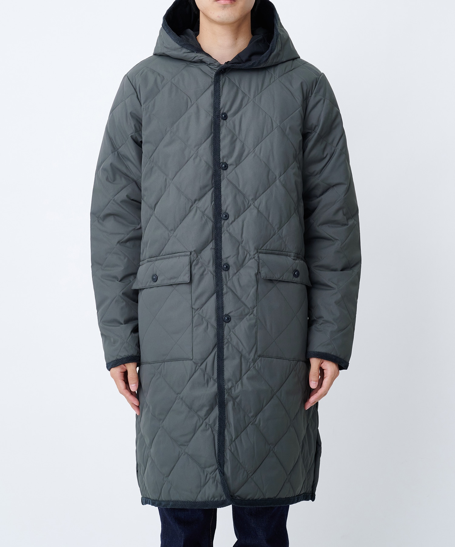 PIPING HOOD LONG DOWN COAT | TAION