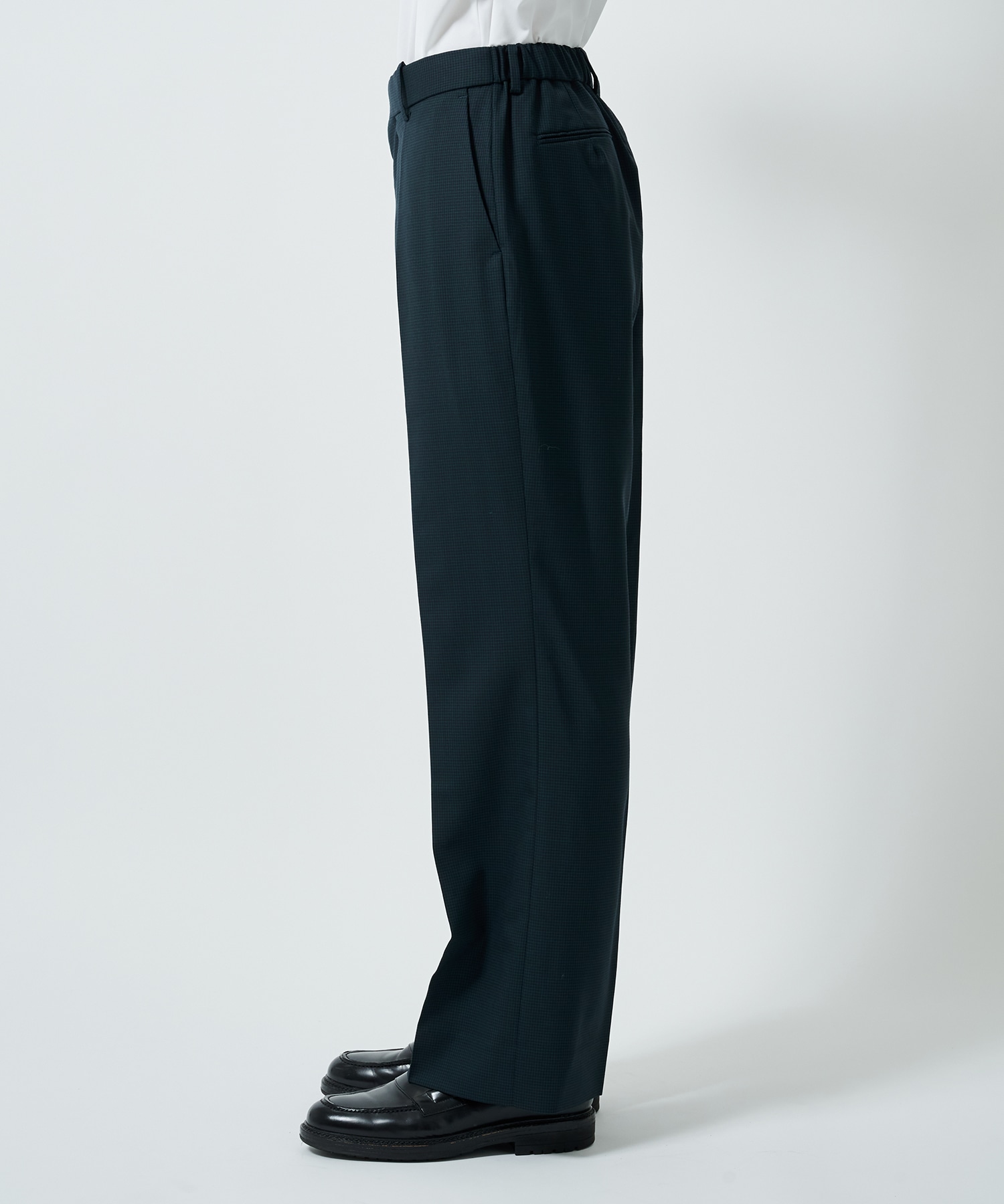 ORGANIC WOOL TROPICAL FLAT FRONT FLAIR TROUSERS MARKAWARE/marka