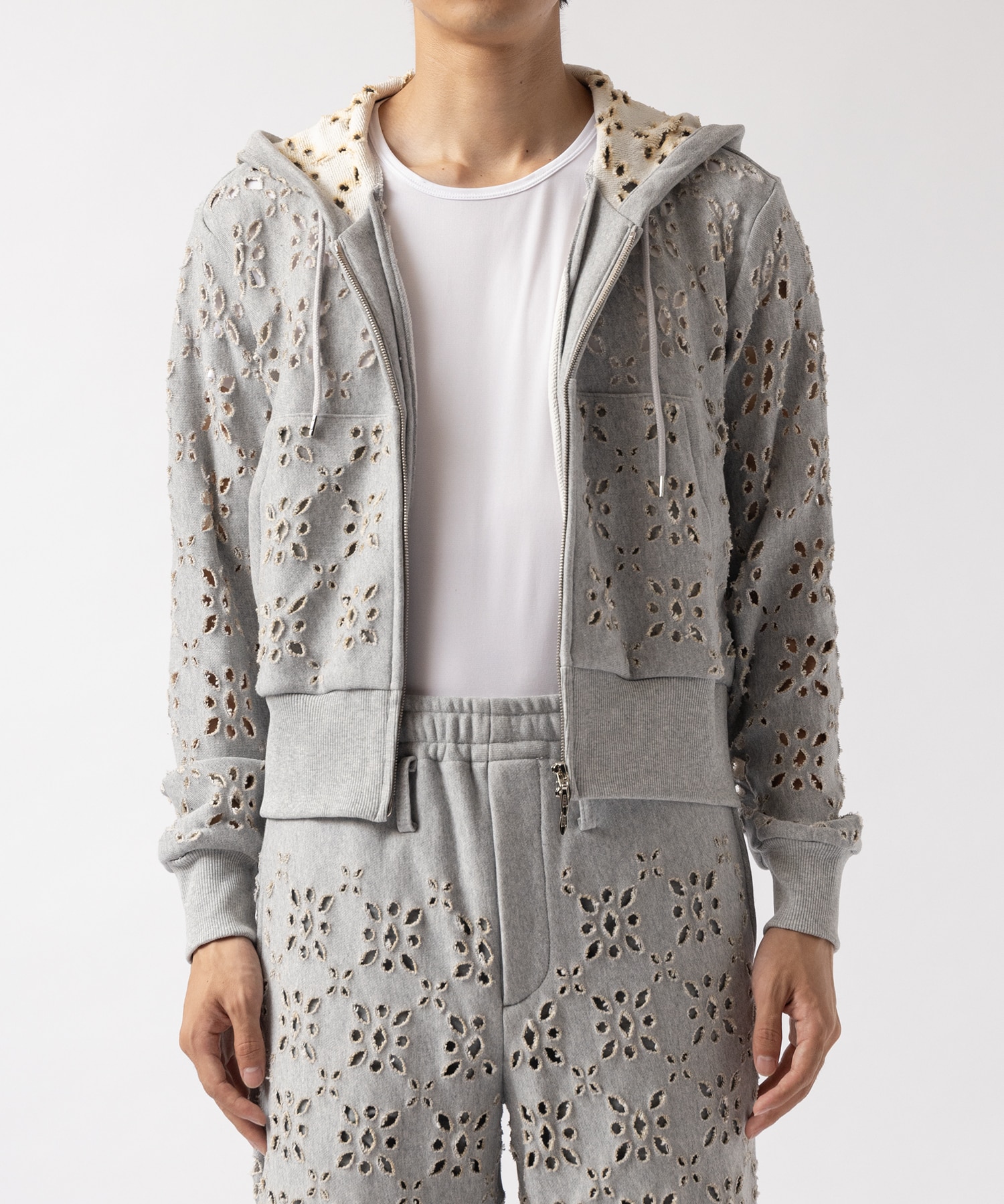 FLOWER HOLE ZIP-UP SWEAT PARKA MASU