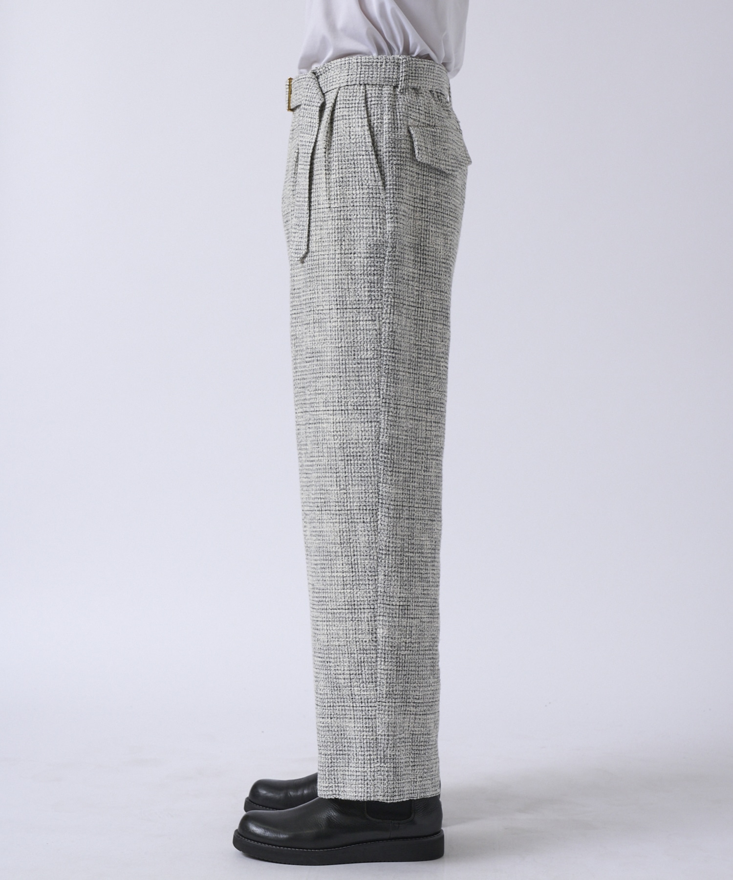 Butcher Tweed 2 Tuck Wide Pants with Long Belt CULLNI