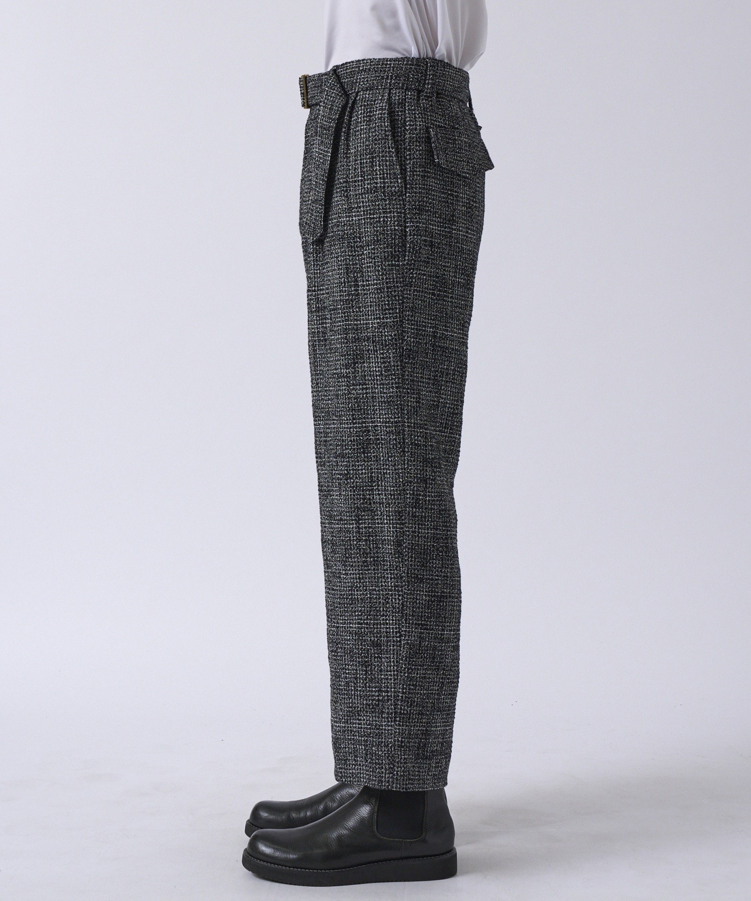 Butcher Tweed 2 Tuck Wide Pants with Long Belt CULLNI