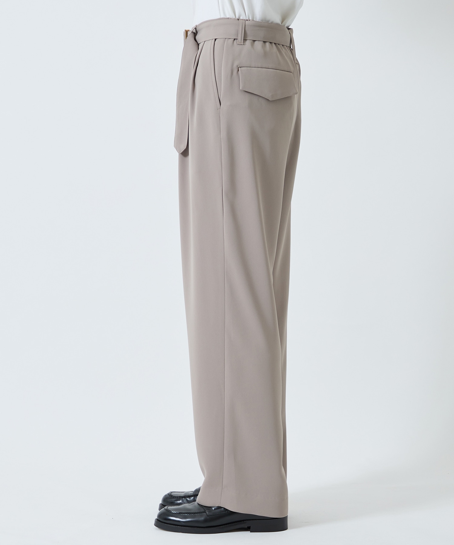 Double Satin 2 Tuck Wide Pants with Long Belt CULLNI