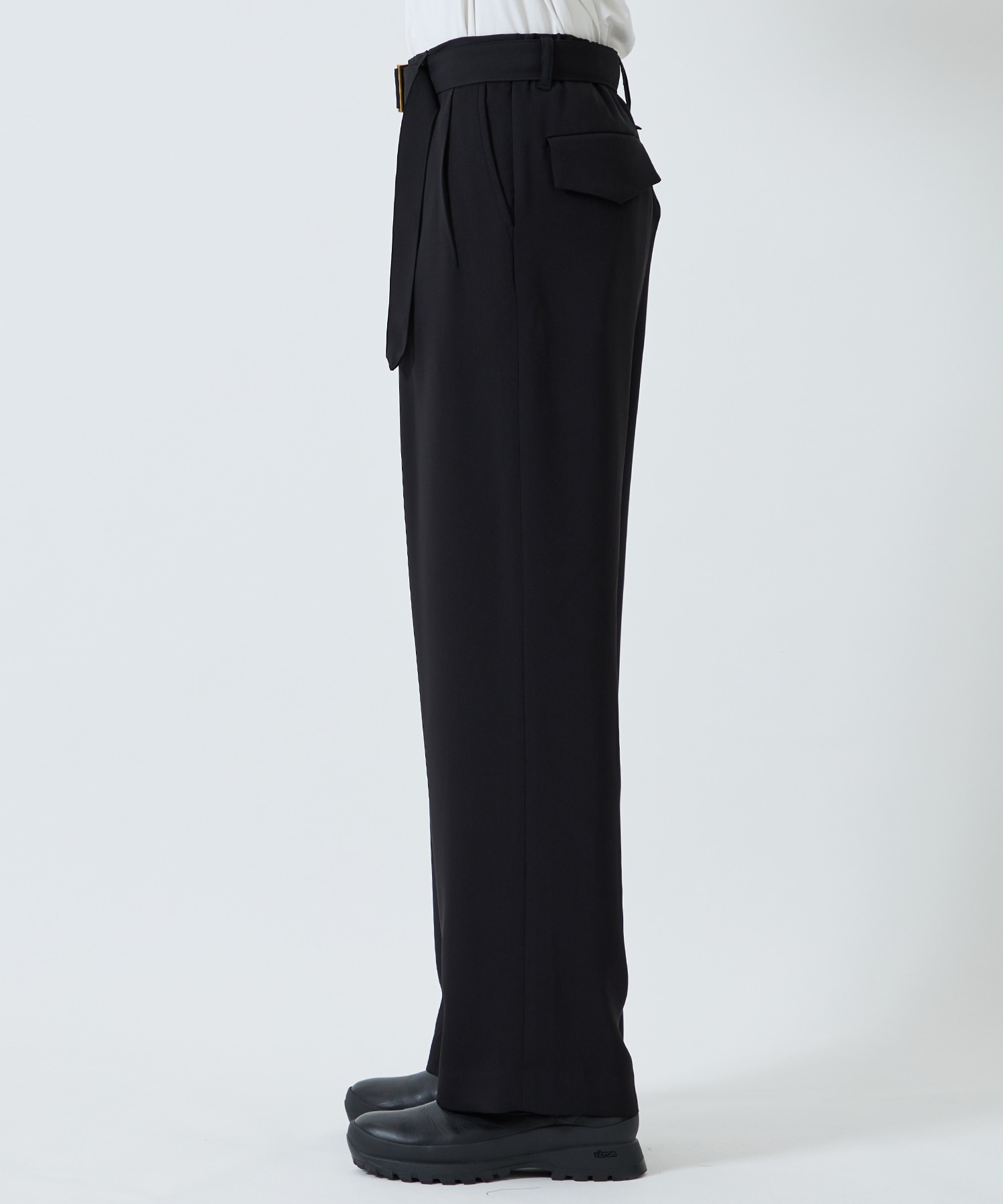 Double Satin 2 Tuck Wide Pants with Long Belt CULLNI