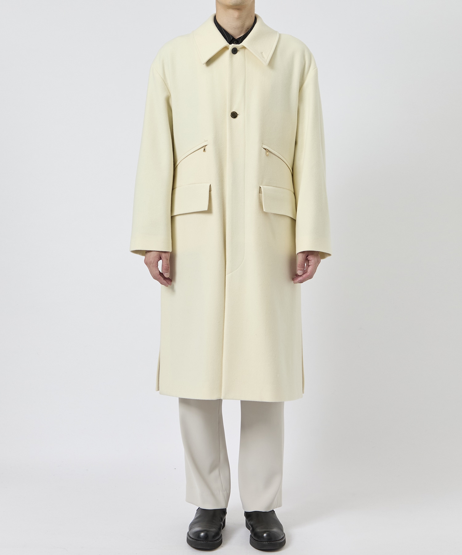 Wool Melton Double Pocket Long Coat CULLNI