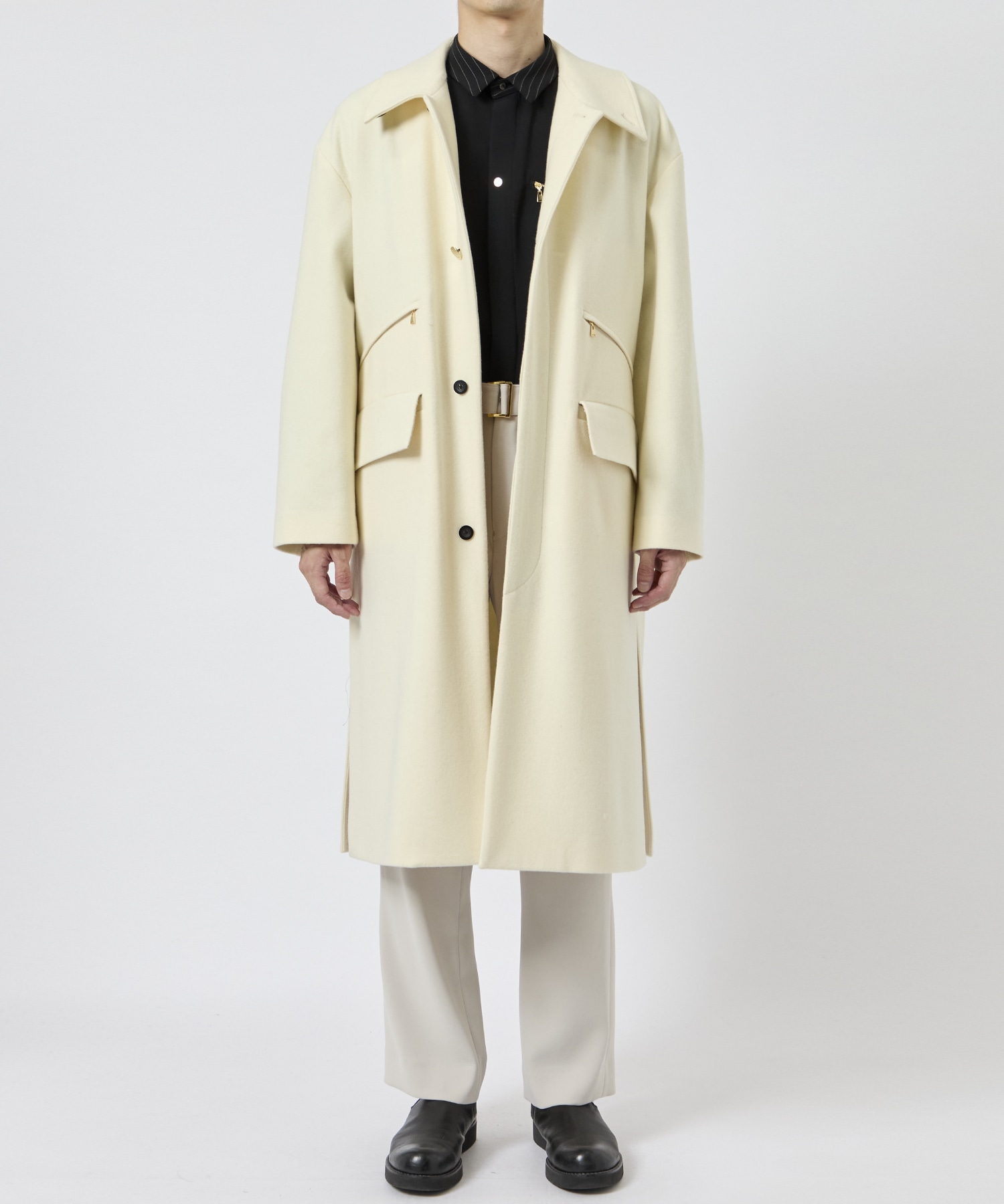 Wool Melton Double Pocket Long Coat CULLNI