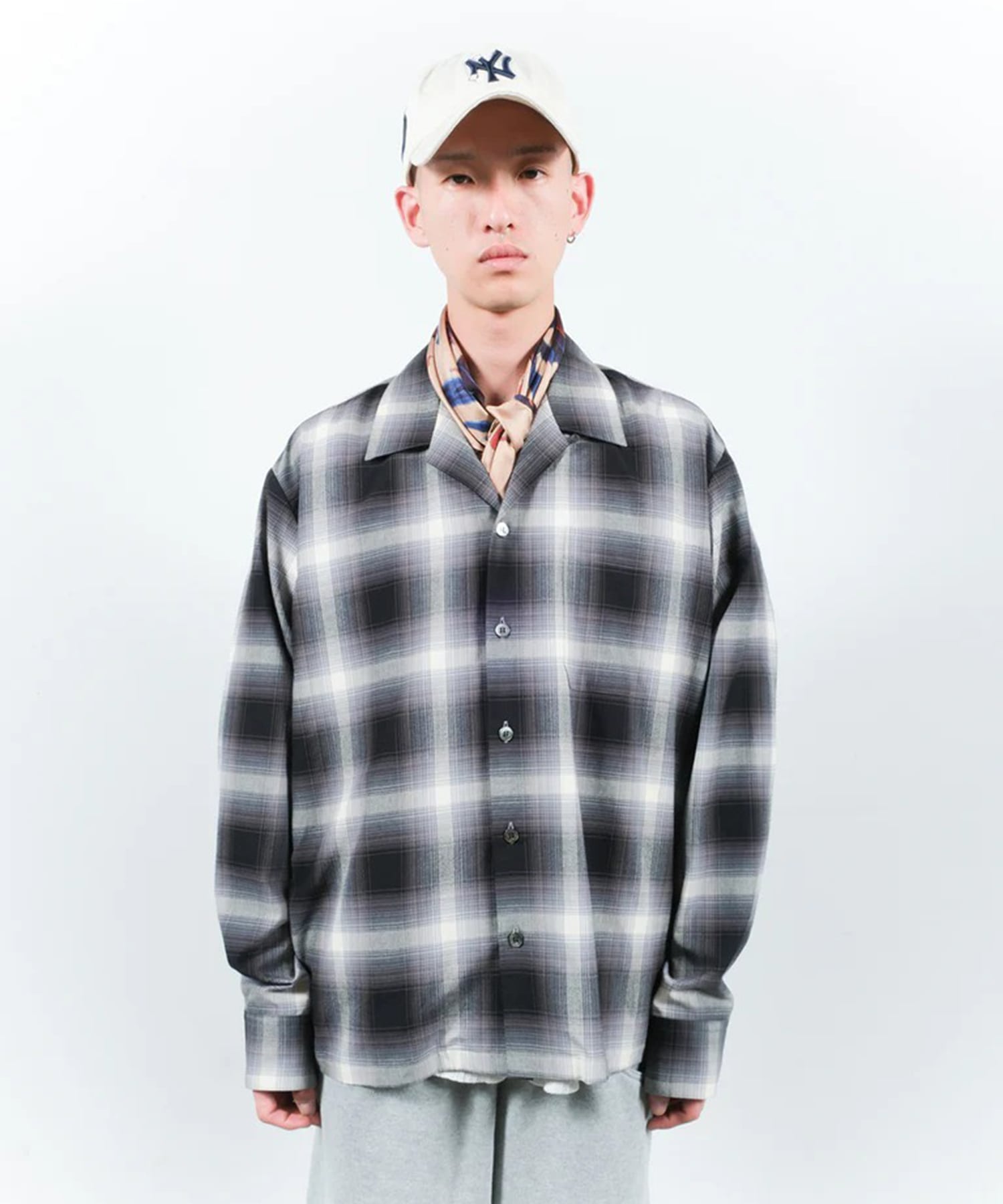 CHECK OPEN COLLAR SHIRT JieDa