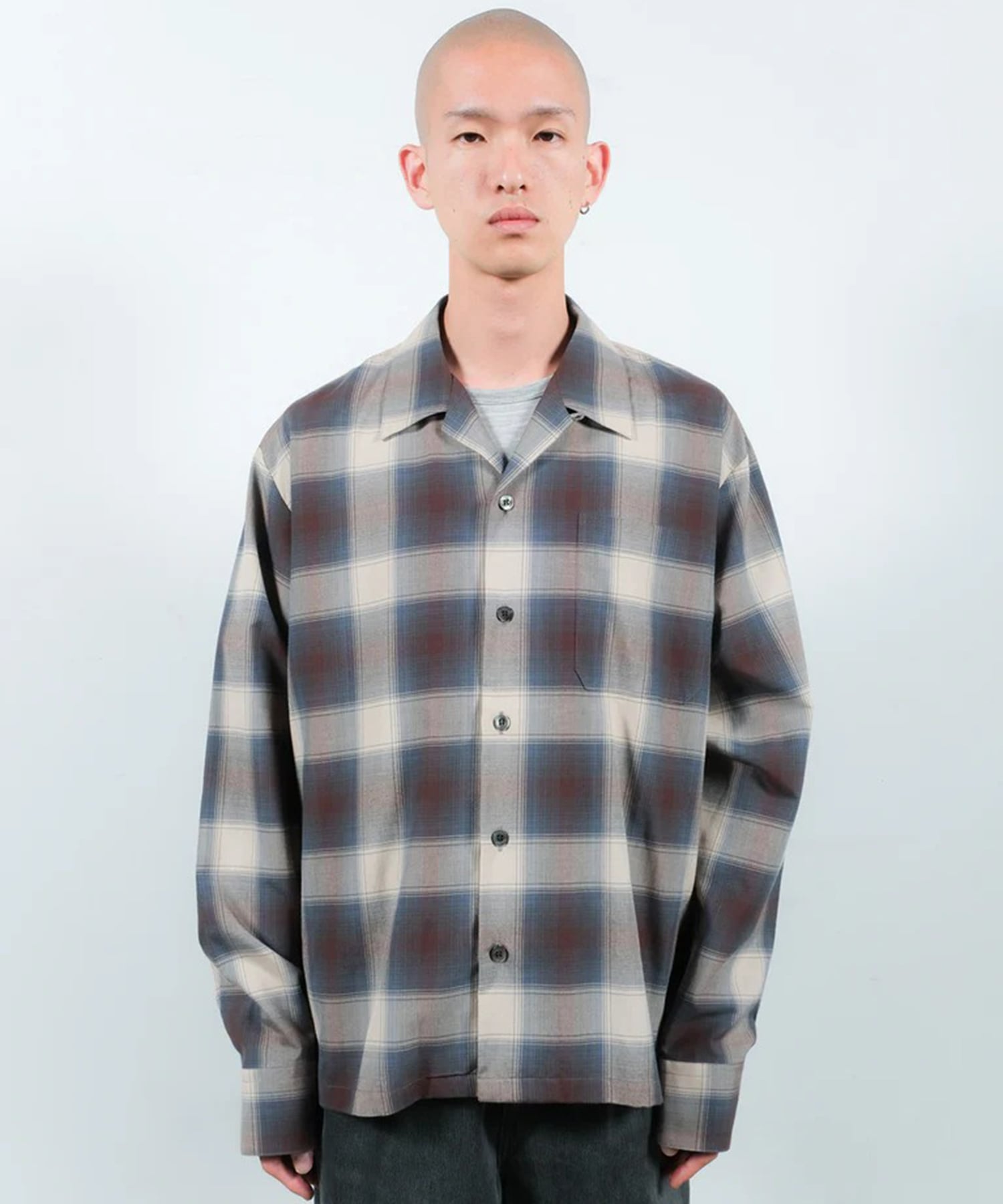 CHECK OPEN COLLAR SHIRT JieDa