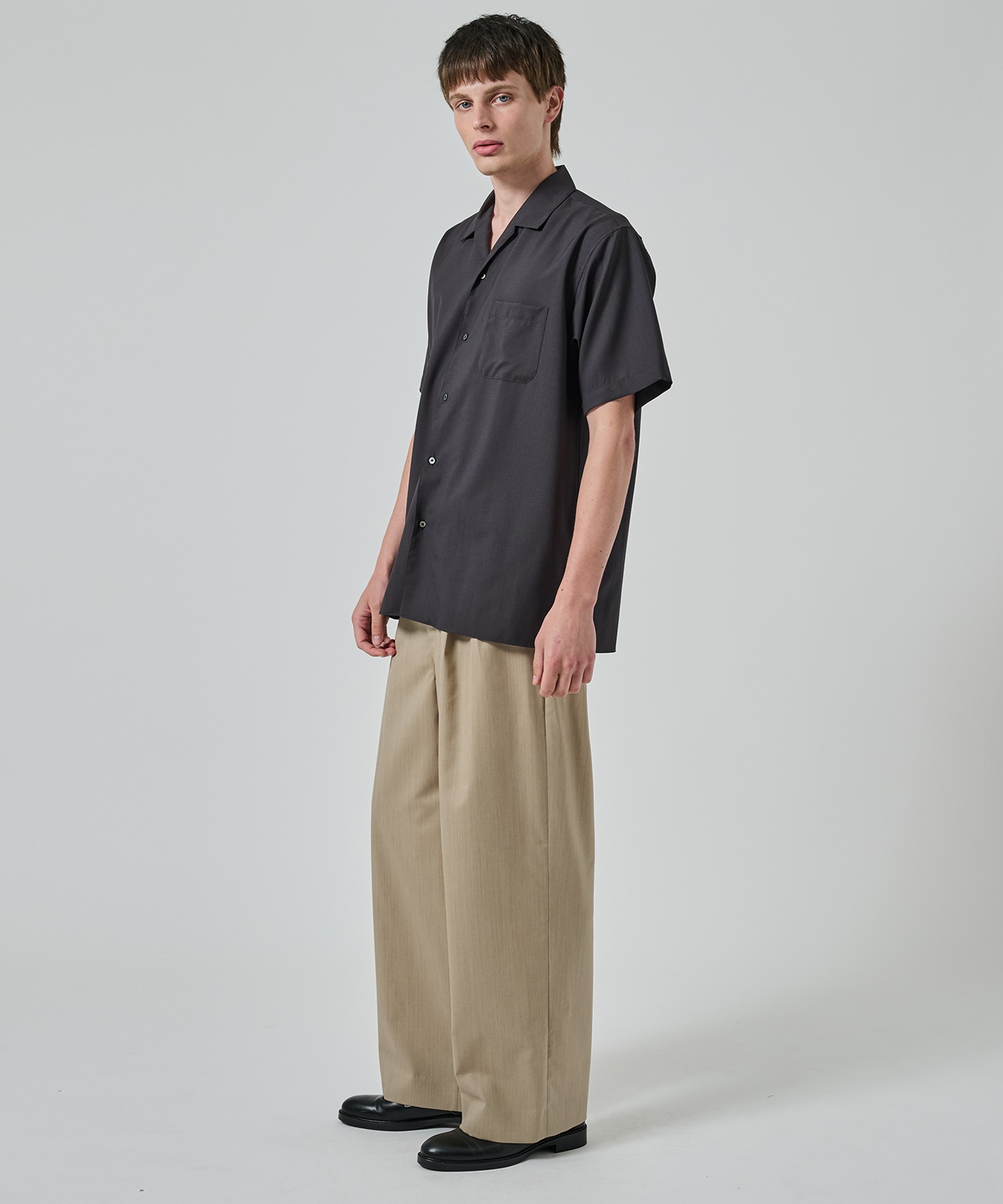 オーガニックウール 2/80 トロピカル / イタリアンオープンカラーS/Sシャツ MARKAWARE/marka