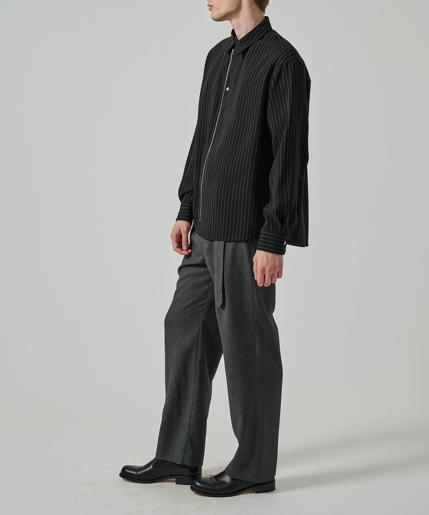 Stripe Double Cloth Zip Up L/S Shirt CULLNI