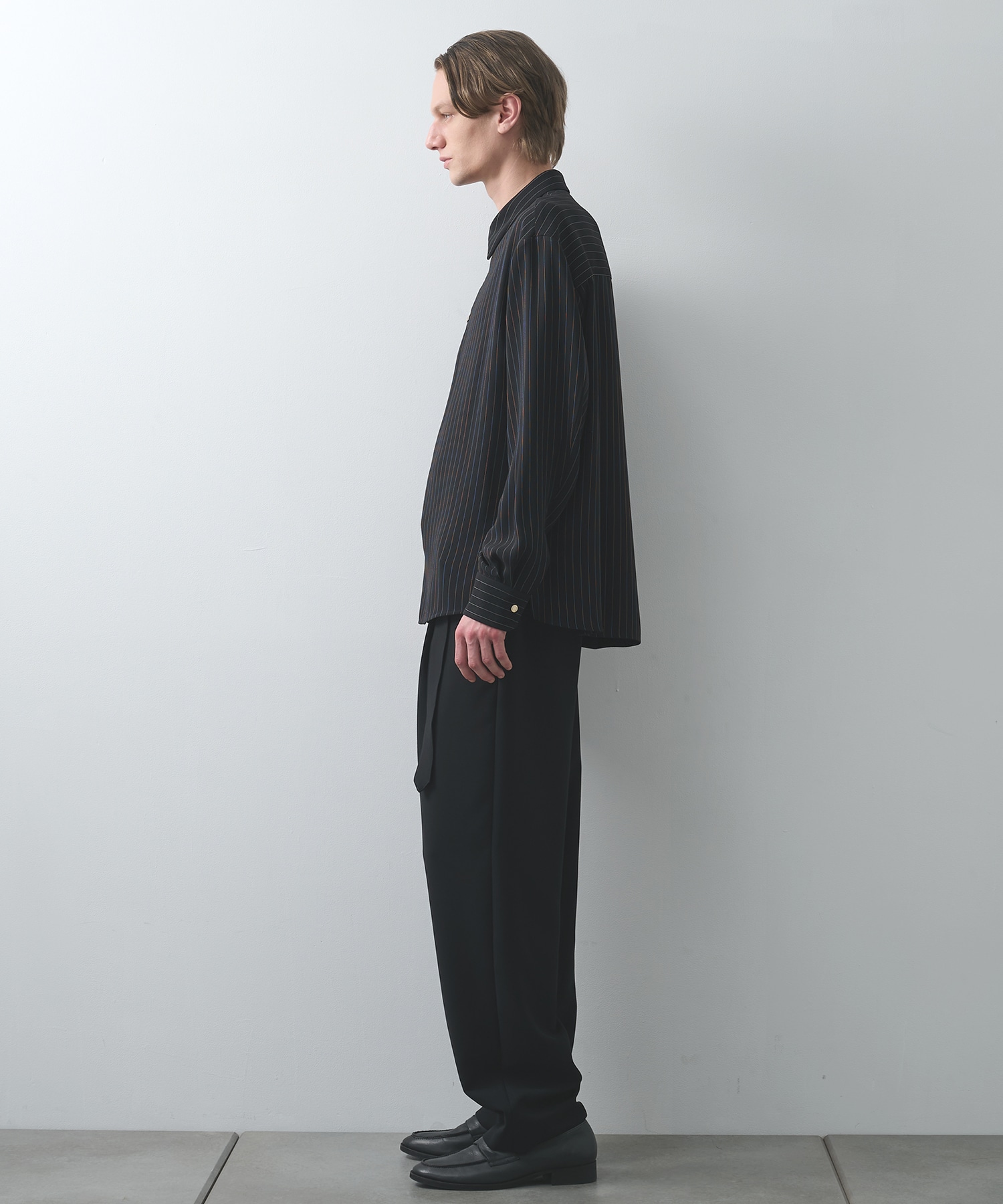 Stripe Double Cloth Zip Up L/S Shirt CULLNI