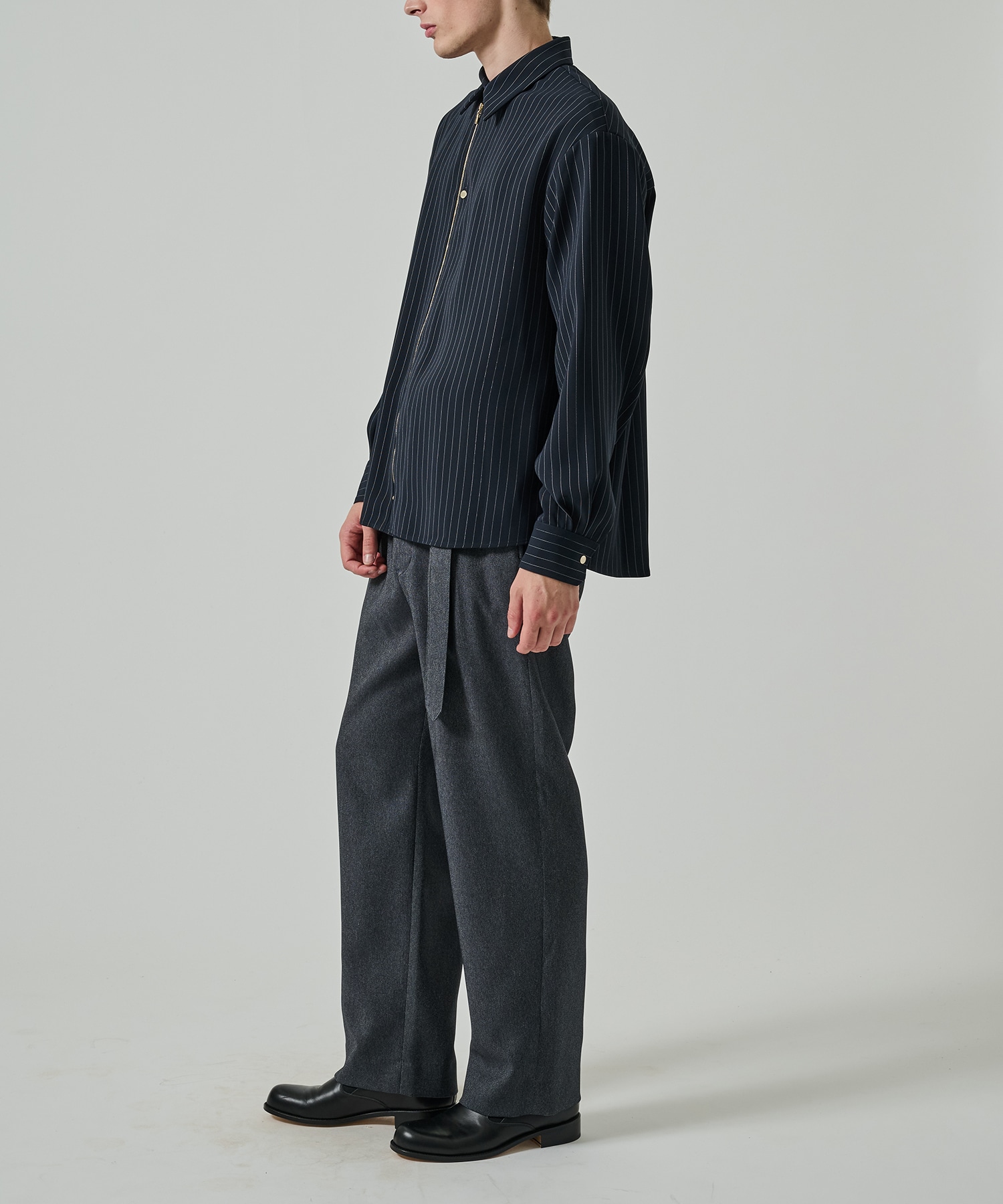 Stripe Double Cloth Zip Up L/S Shirt CULLNI