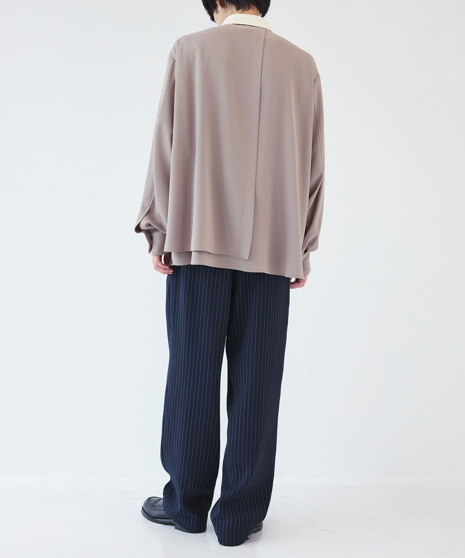 Stripe Collar Double Cloth Asymmetrical Layered Shirt CULLNI