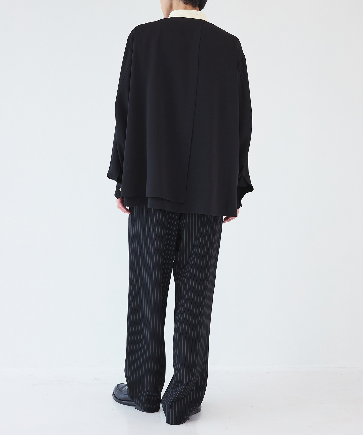 Stripe Collar Double Cloth Asymmetrical Layered Shirt CULLNI
