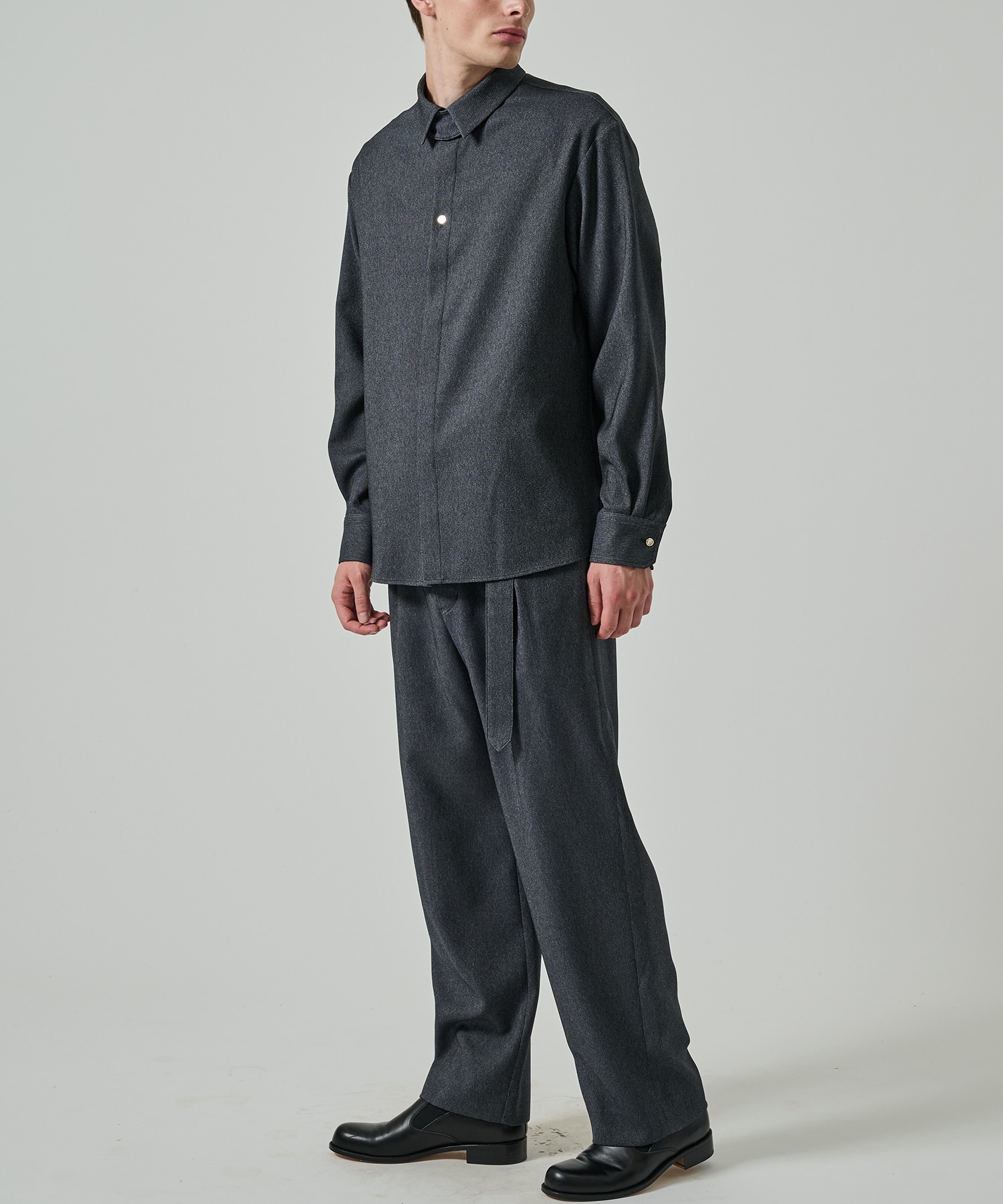 Faux Denim Front Fly Chin Tab Shirt CULLNI