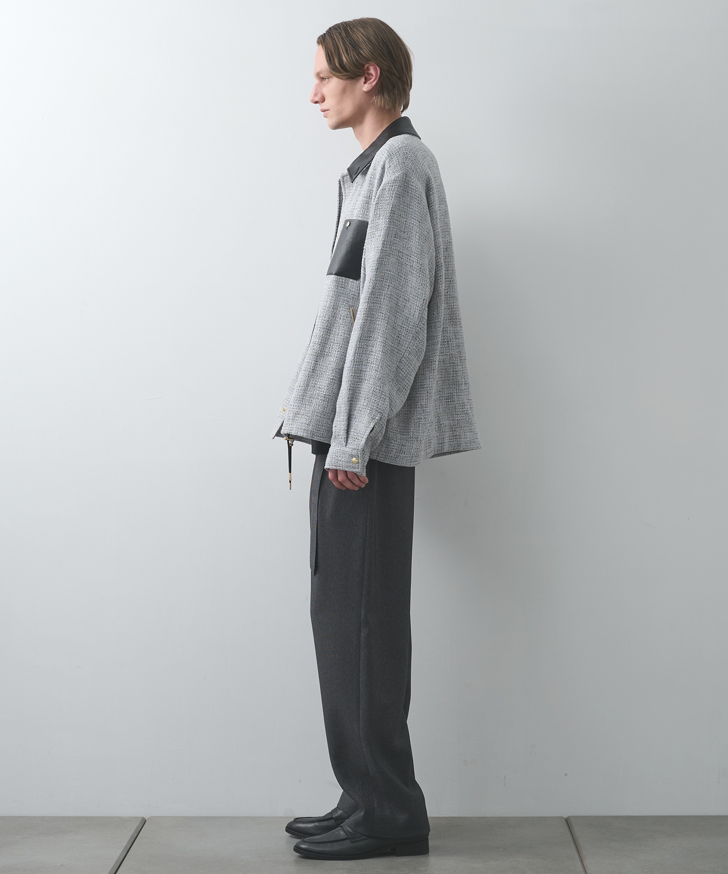 Faux Denim 1Tuck Semi Wide Pants with Long Belt CULLNI