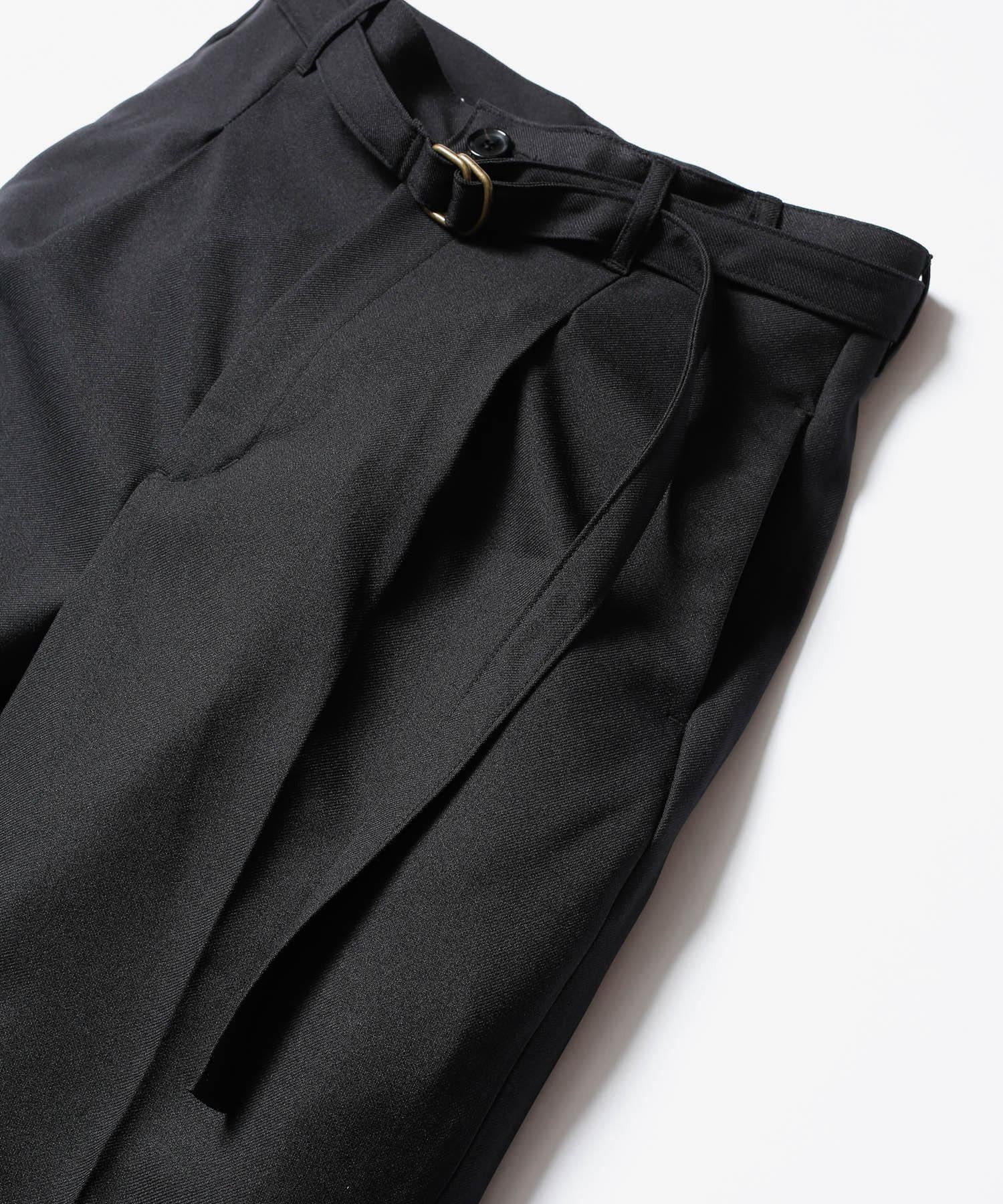 RETORO POLYESTER TWILL /BELTED WIDE TAPERED PANTS MR.OLIVE