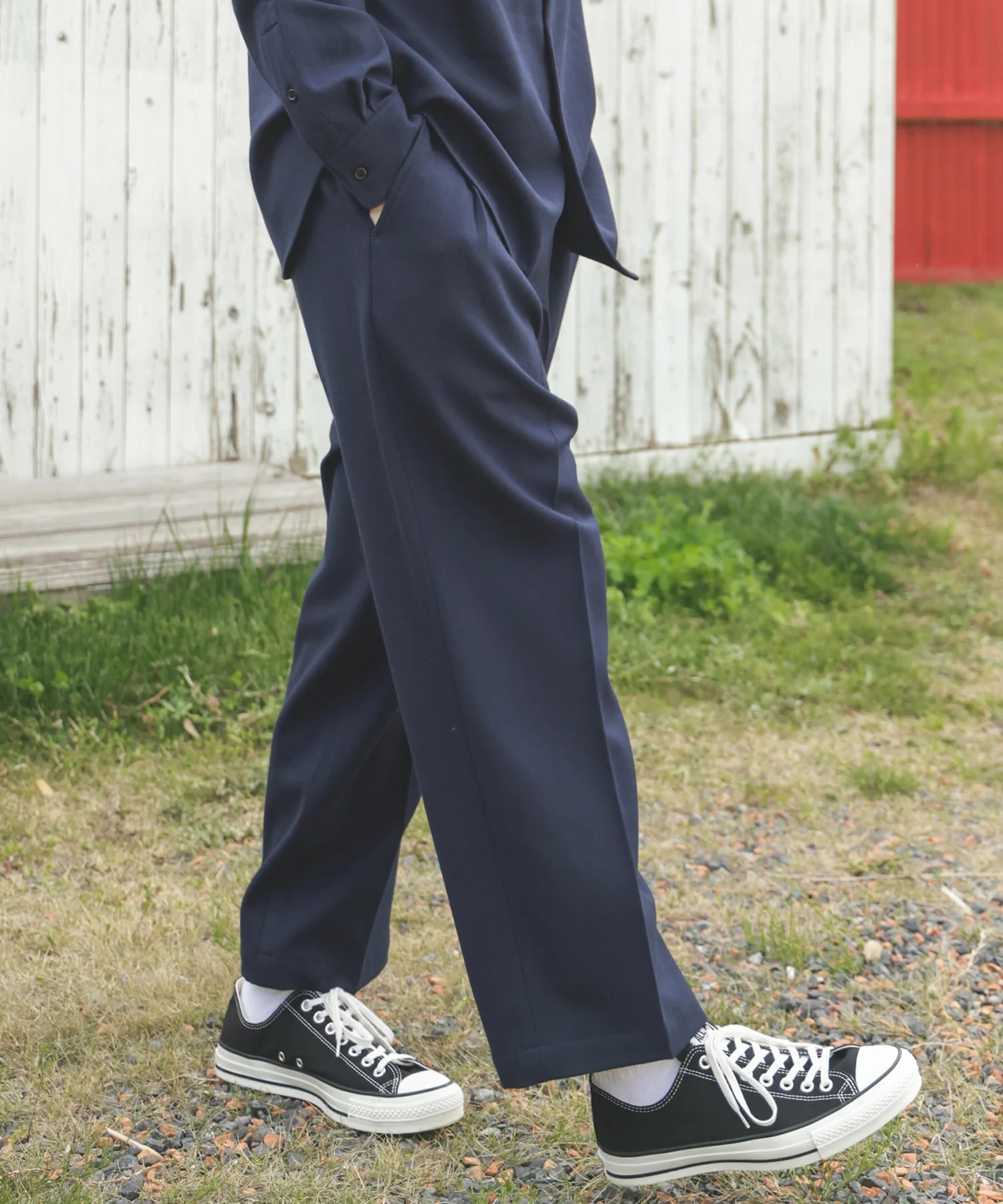 PEACHSKIN STRETCH GABARDINE /2TACK WIDE EASY PANTS MR.OLIVE