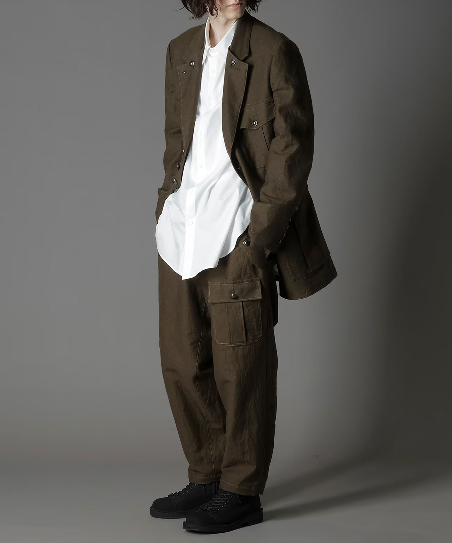 COTTON FLAX MOLESKIN POCKET SLIM PANTS GroundY