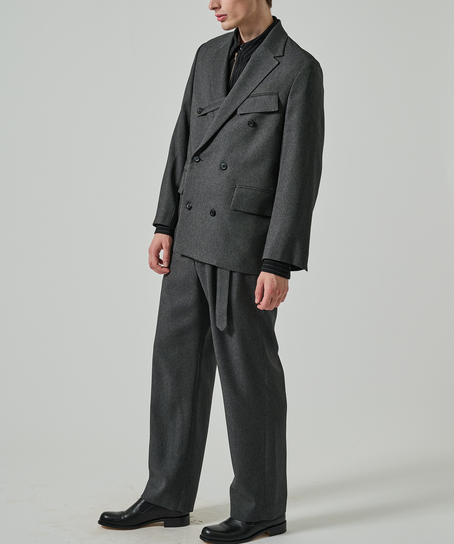 Faux Denim Slant Belt Tailored Jacket CULLNI