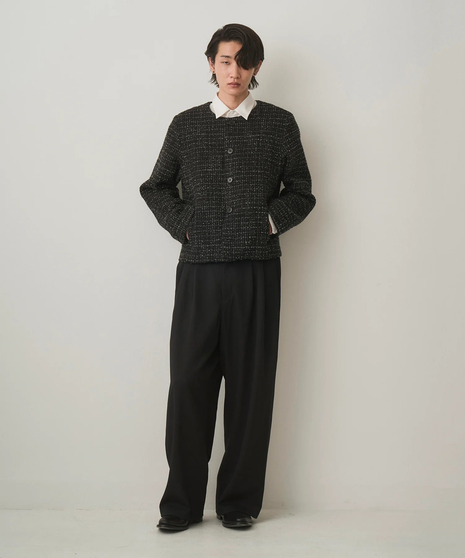 FANCY TWEED NO-COLLAR JACKET JUHA