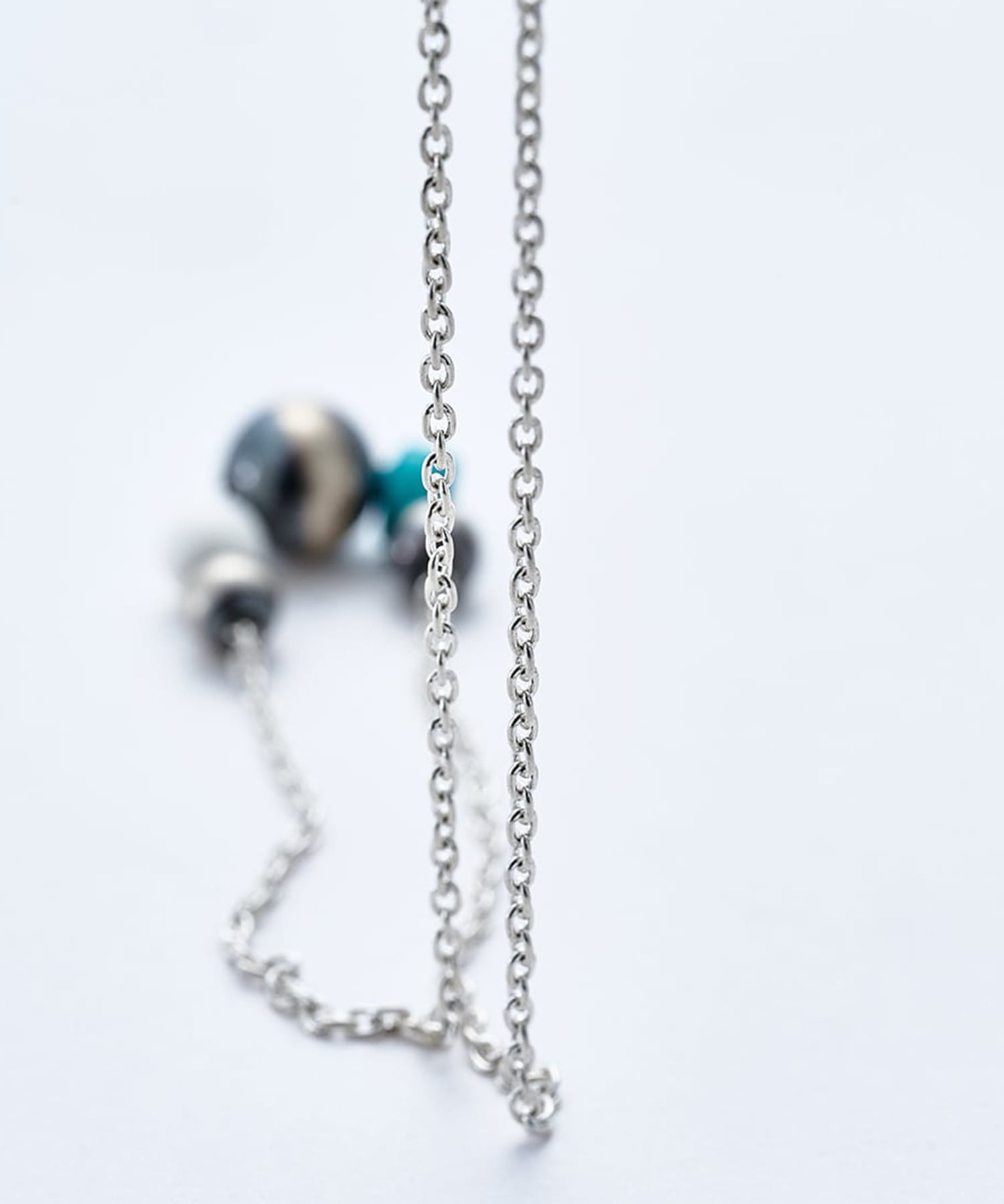 C-047 Navajo Pearl Necklac(White onyxturquoise) (45cm) WAKAN SILVER SMITH