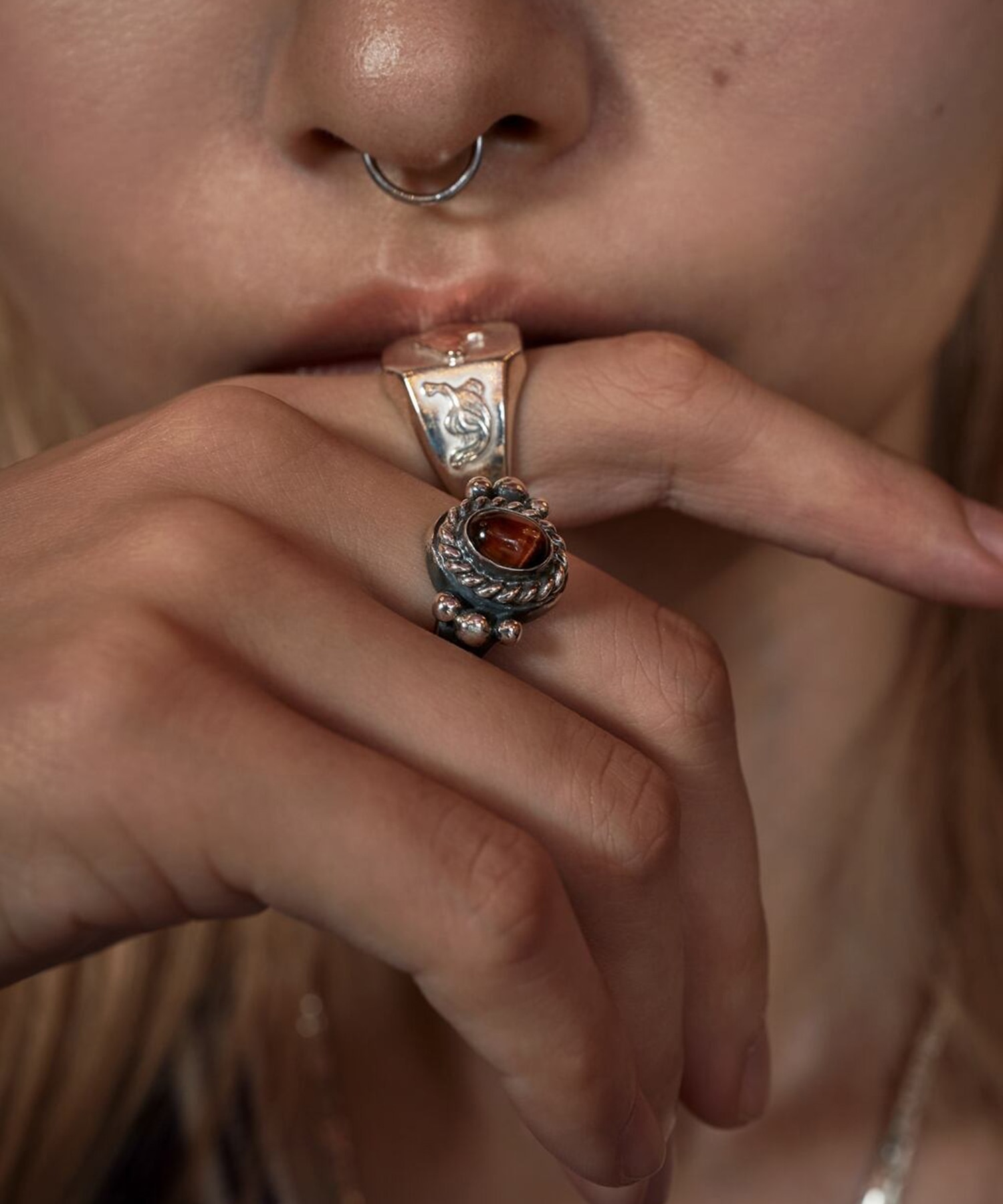 R-095 Native Oval Signet Ring (Tiger Eye) WAKAN SILVER SMITH