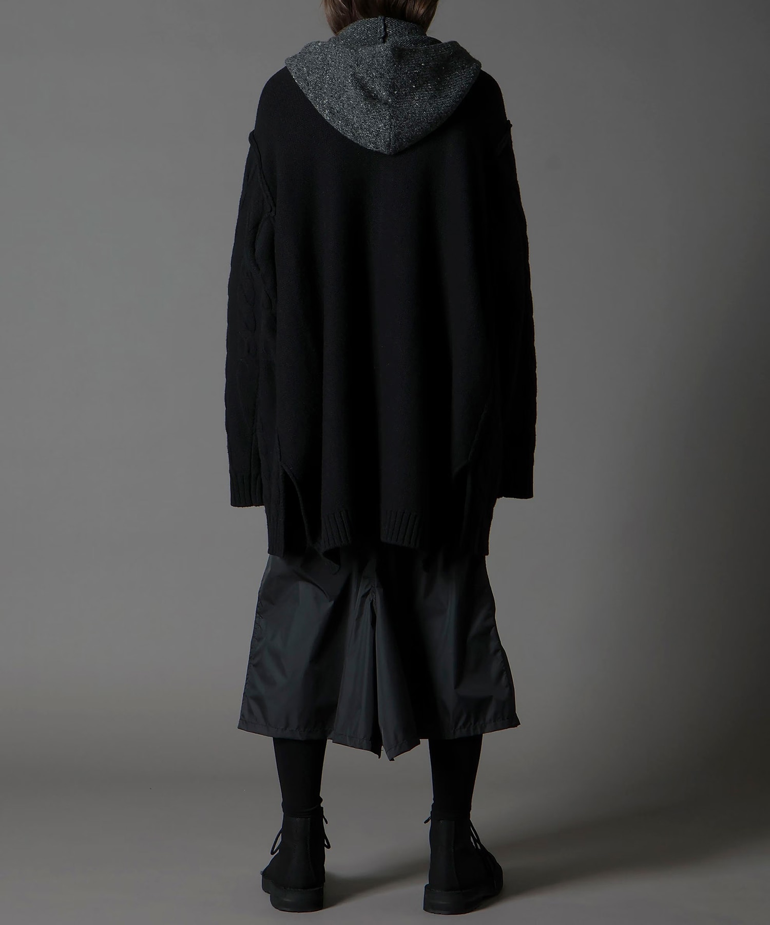 FINE MERINO WOOL CABLE SWITCH UNBALANCE HOODIE GroundY