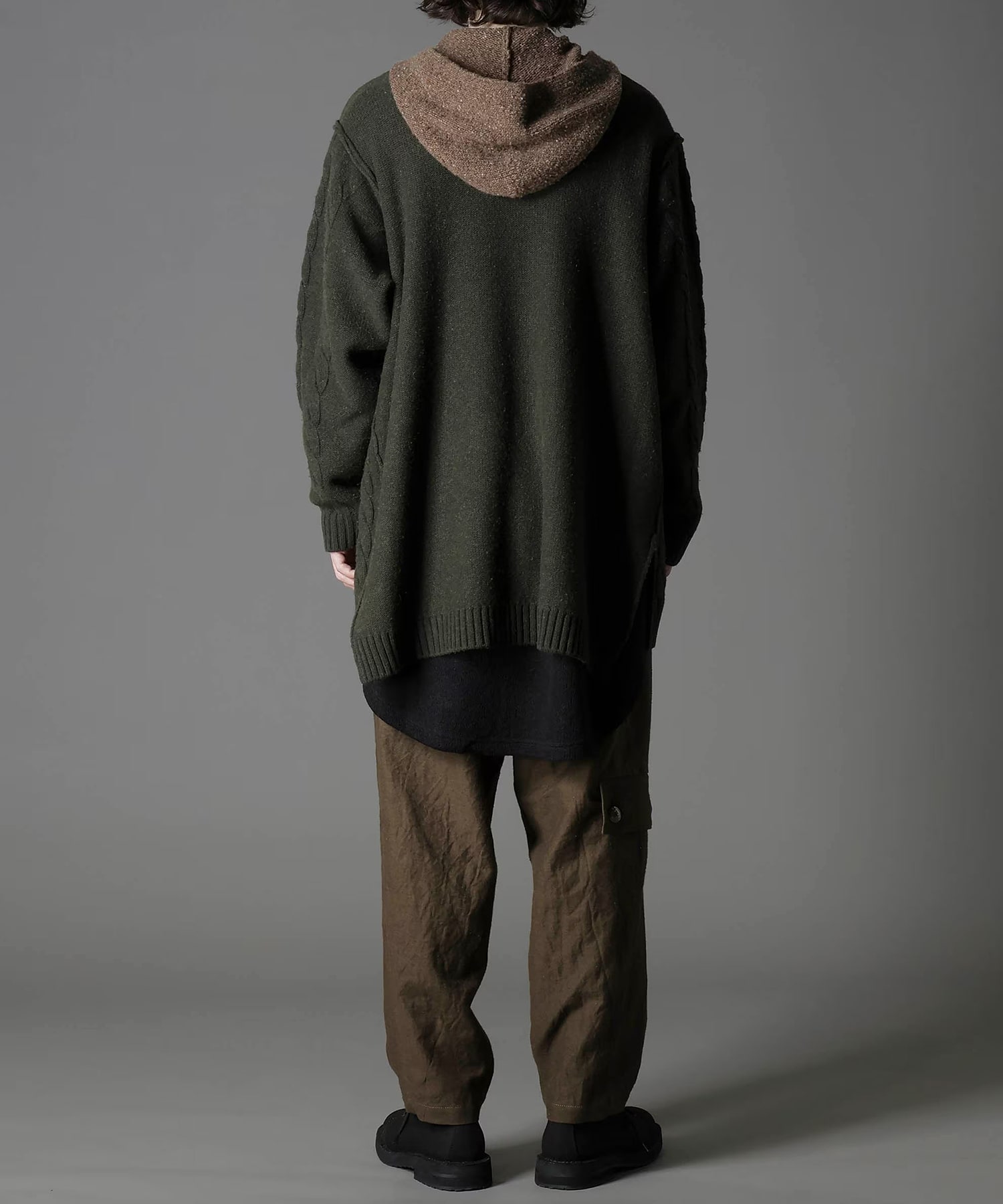FINE MERINO WOOL CABLE SWITCH UNBALANCE HOODIE GroundY