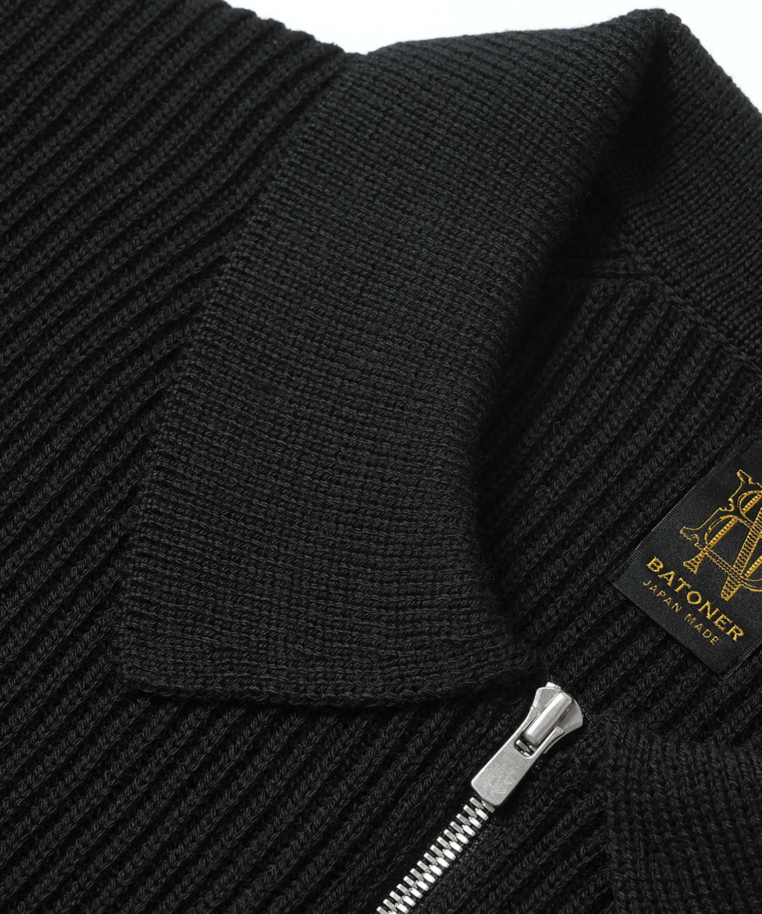 SOLID WOOL RIB POLO ZIP UP CARDIGAN BATONER