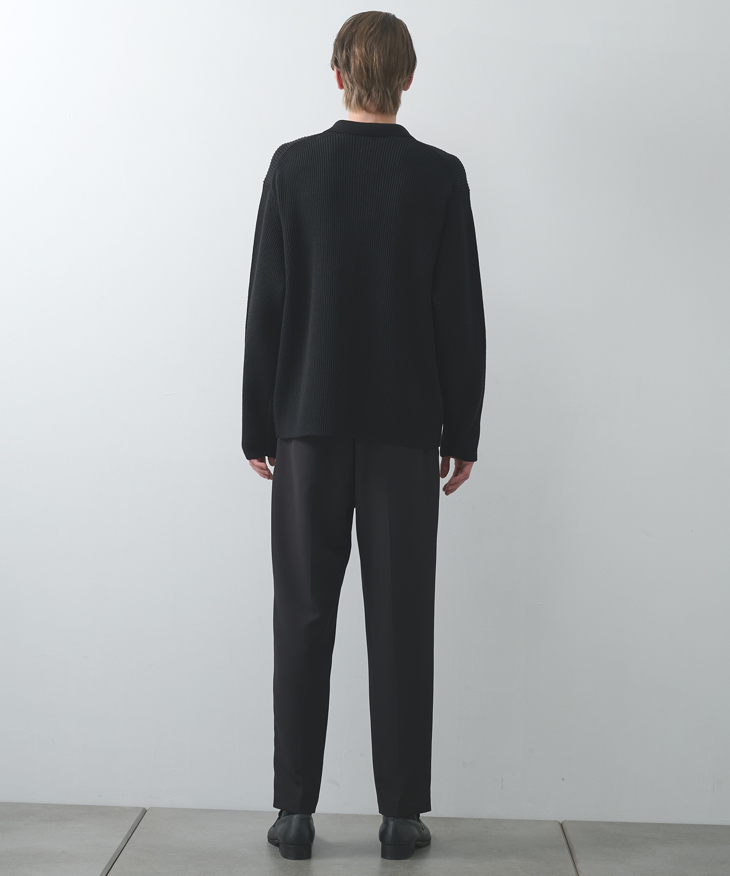 SOLID WOOL RIB POLO ZIP UP CARDIGAN BATONER