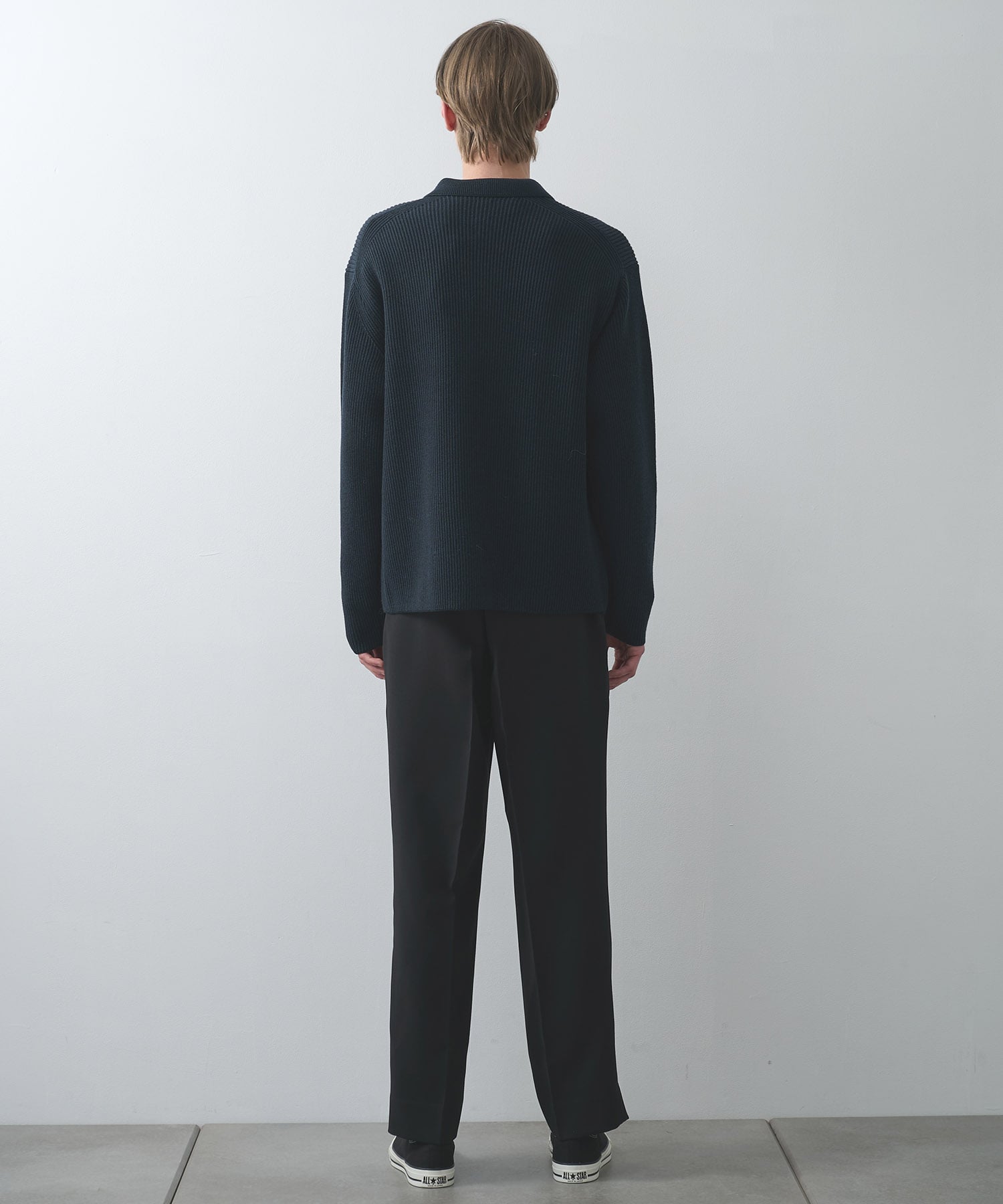 SOLID WOOL RIB POLO ZIP UP CARDIGAN BATONER