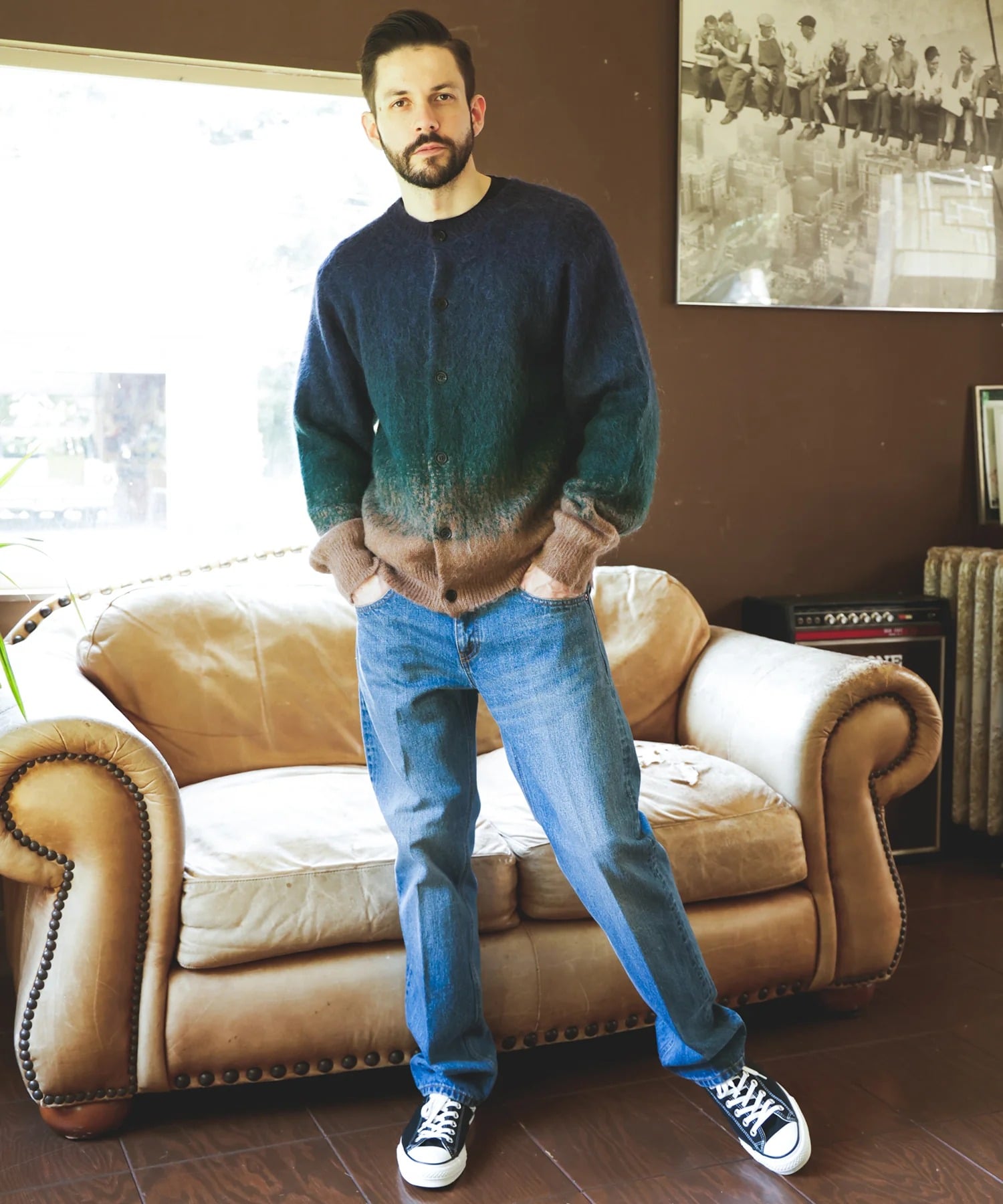 GRADATION MOHAIR KNIT /6-BUTTON CARDIGAN MR.OLIVE