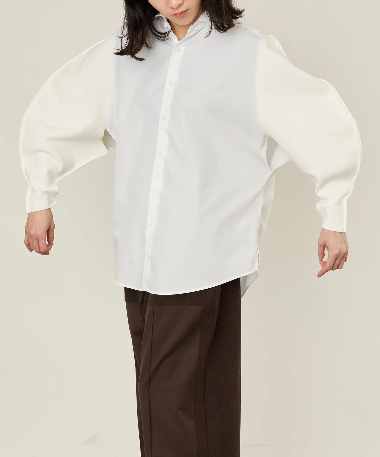 KNIT SLEEVE  DOCKING SHIRTS I'm here