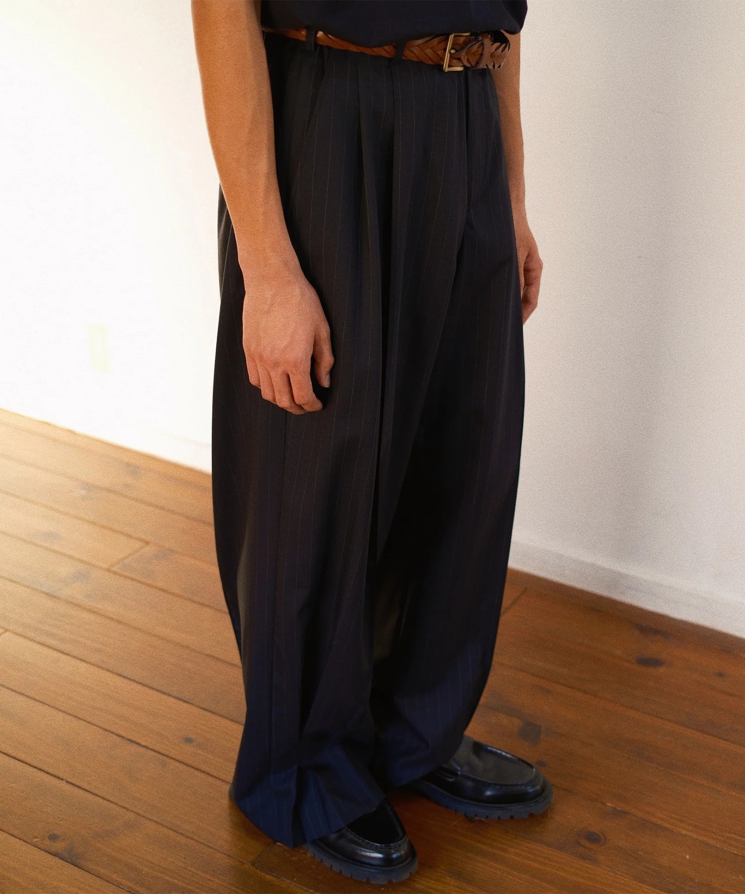 Pleated Stripe Summer Wool Pants KHOKI