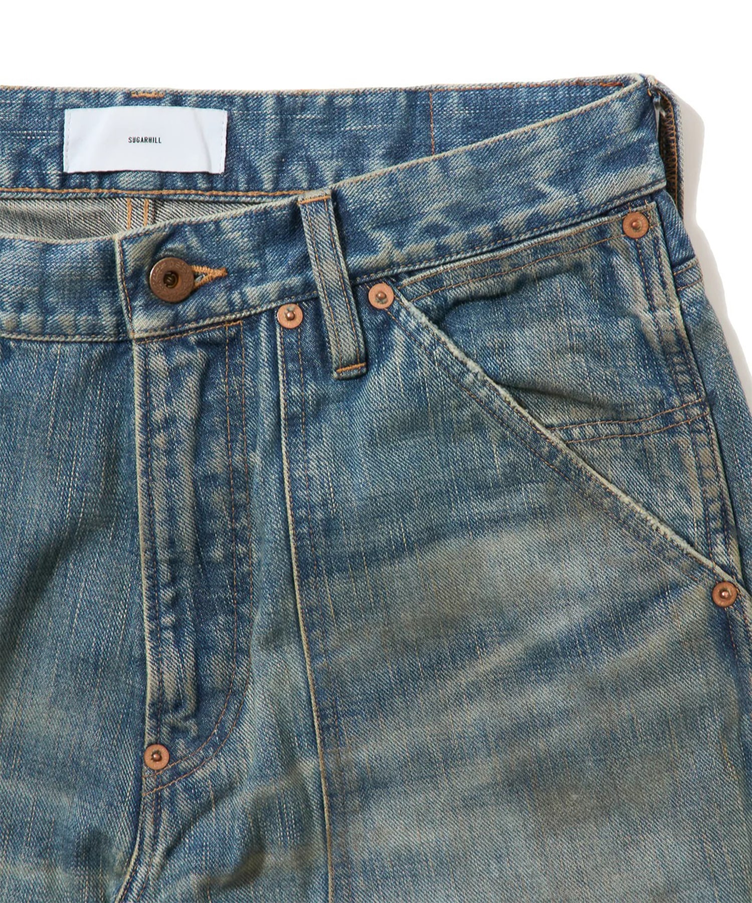 DESTRESSED MODERN DENIM DOUBLE KNEE CUT SUGARHILL