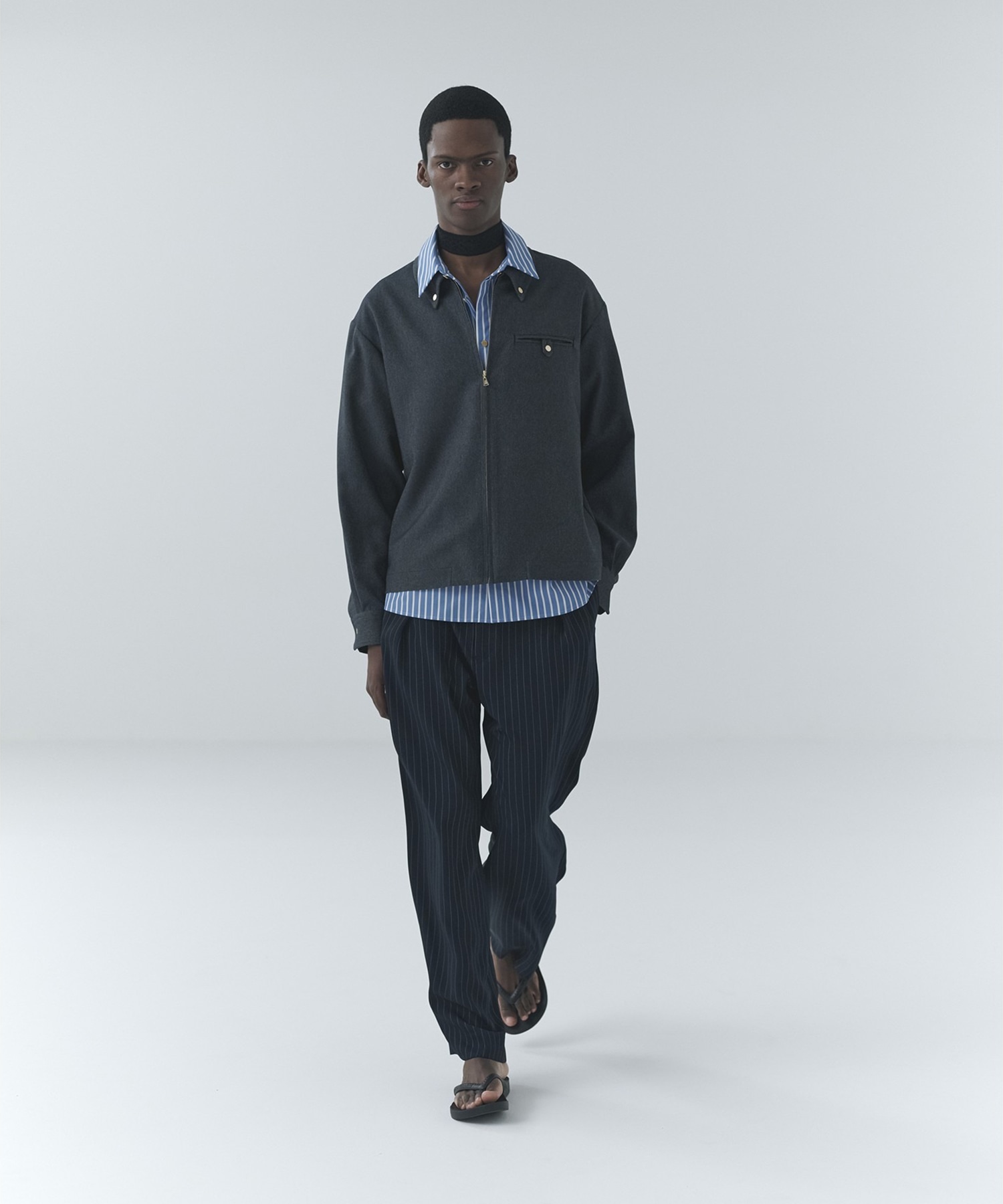 Faux Denim Button-Tab Pocket Zip Up Shirt CULLNI