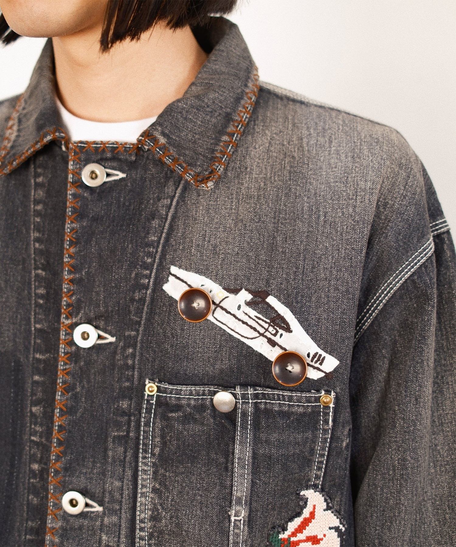 Hand-Embroidered Denim Coverall KHOKI