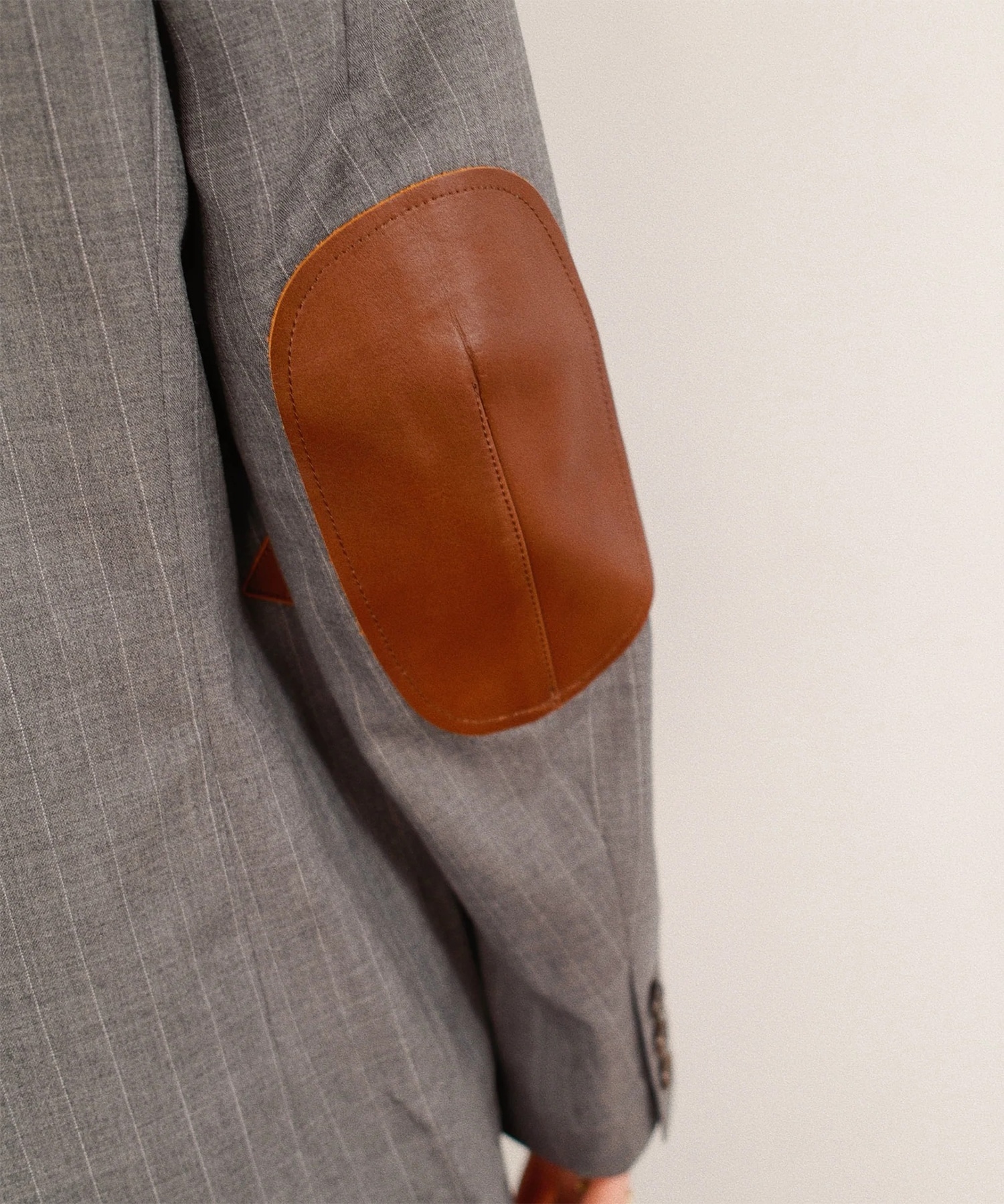 Leather-Patch No-Collar Jacket KHOKI