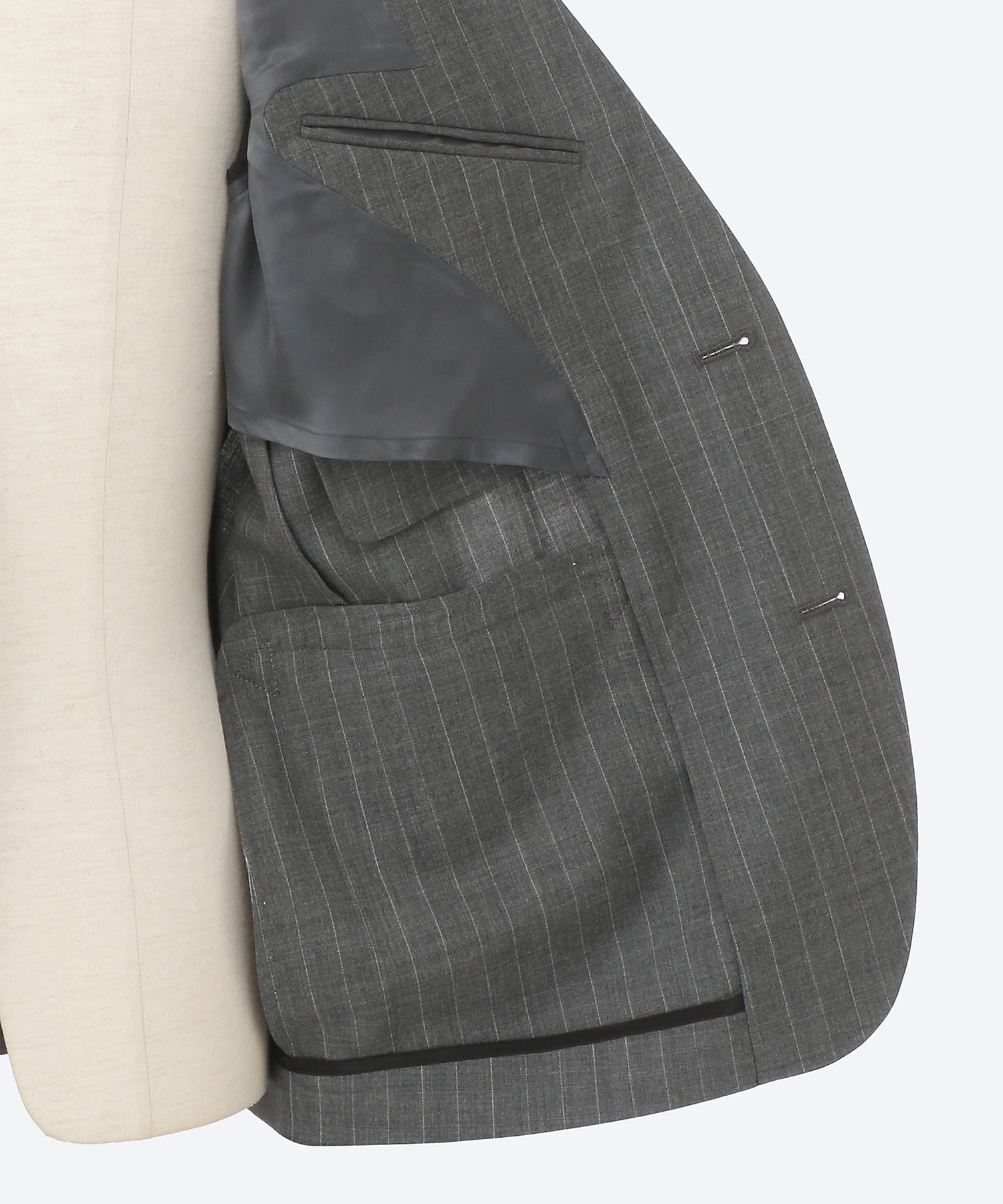 Leather-Patch No-Collar Jacket KHOKI