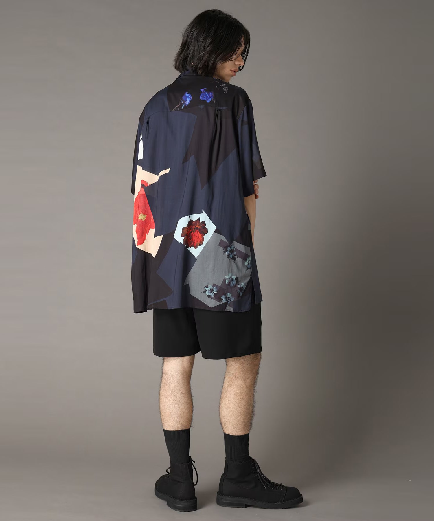 FLORAL PATCHWORK PRINT OPEN-COLLAR SHIRT GroundY