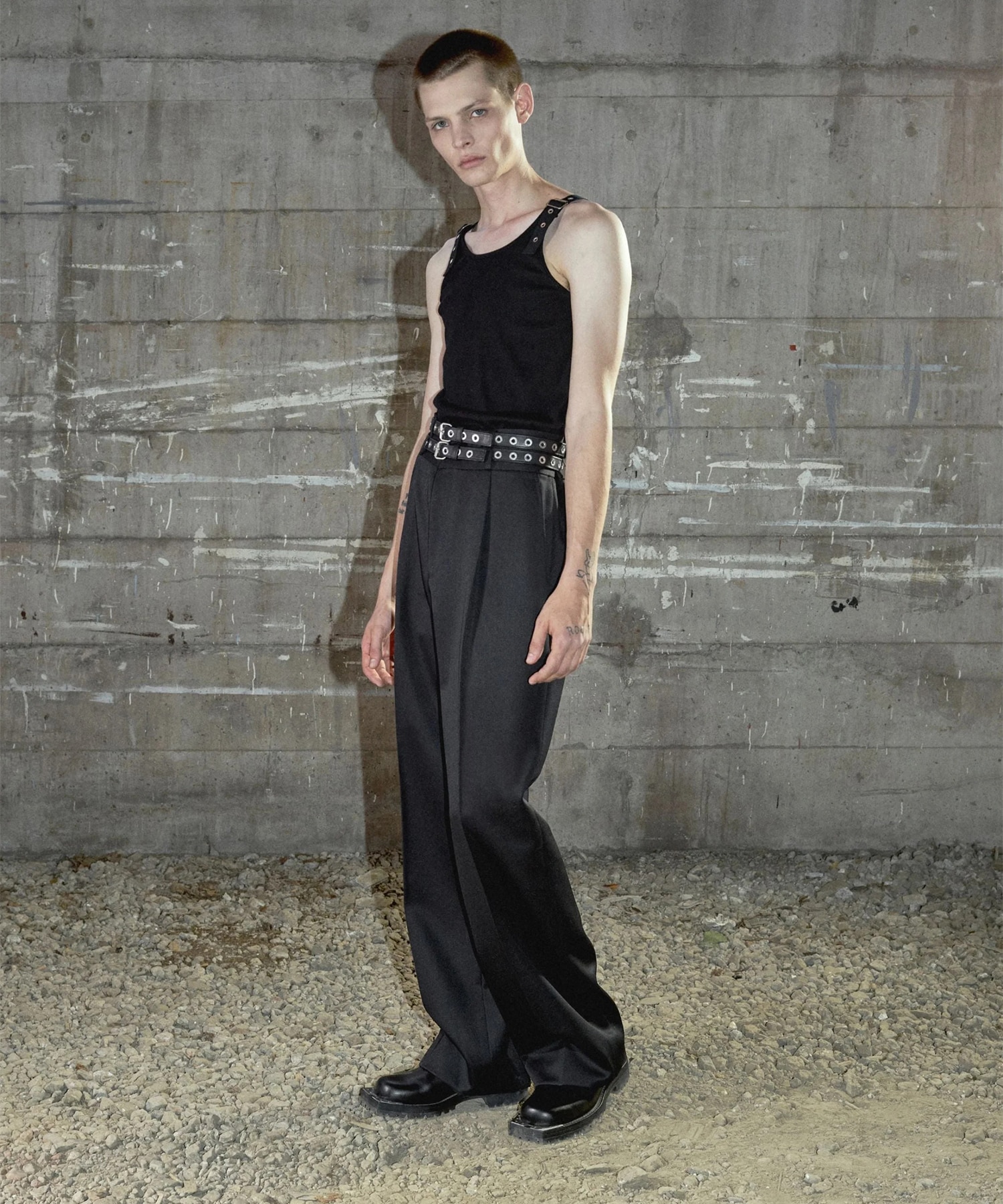 WOOL GABARDINE TUCKED WIDE TROUSERS JOHN LAWRENCE SULLIVAN