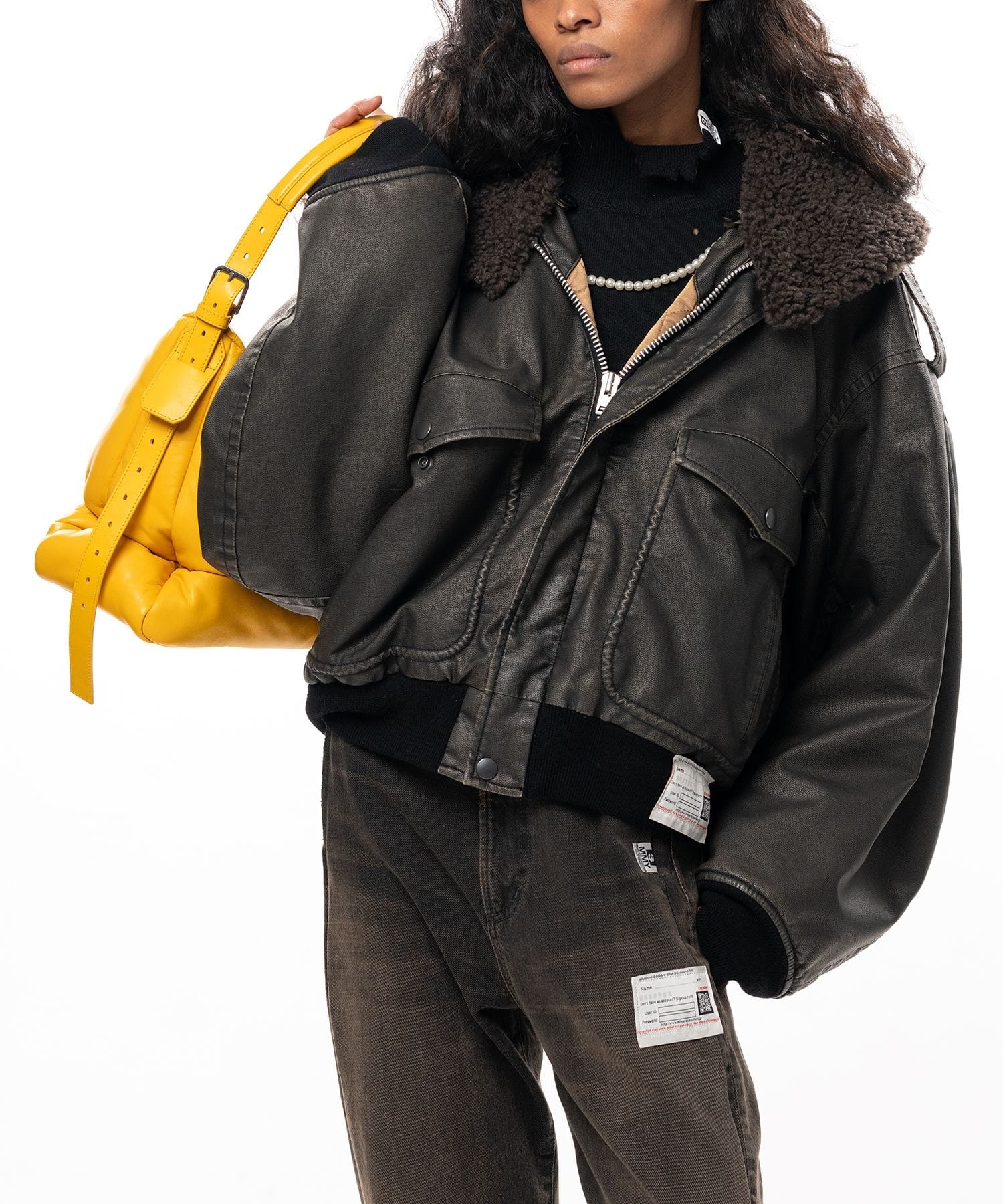DETACHABLE COLLAR FAUX LEATHER BLOUSON Maison MIHARA YASUHIRO