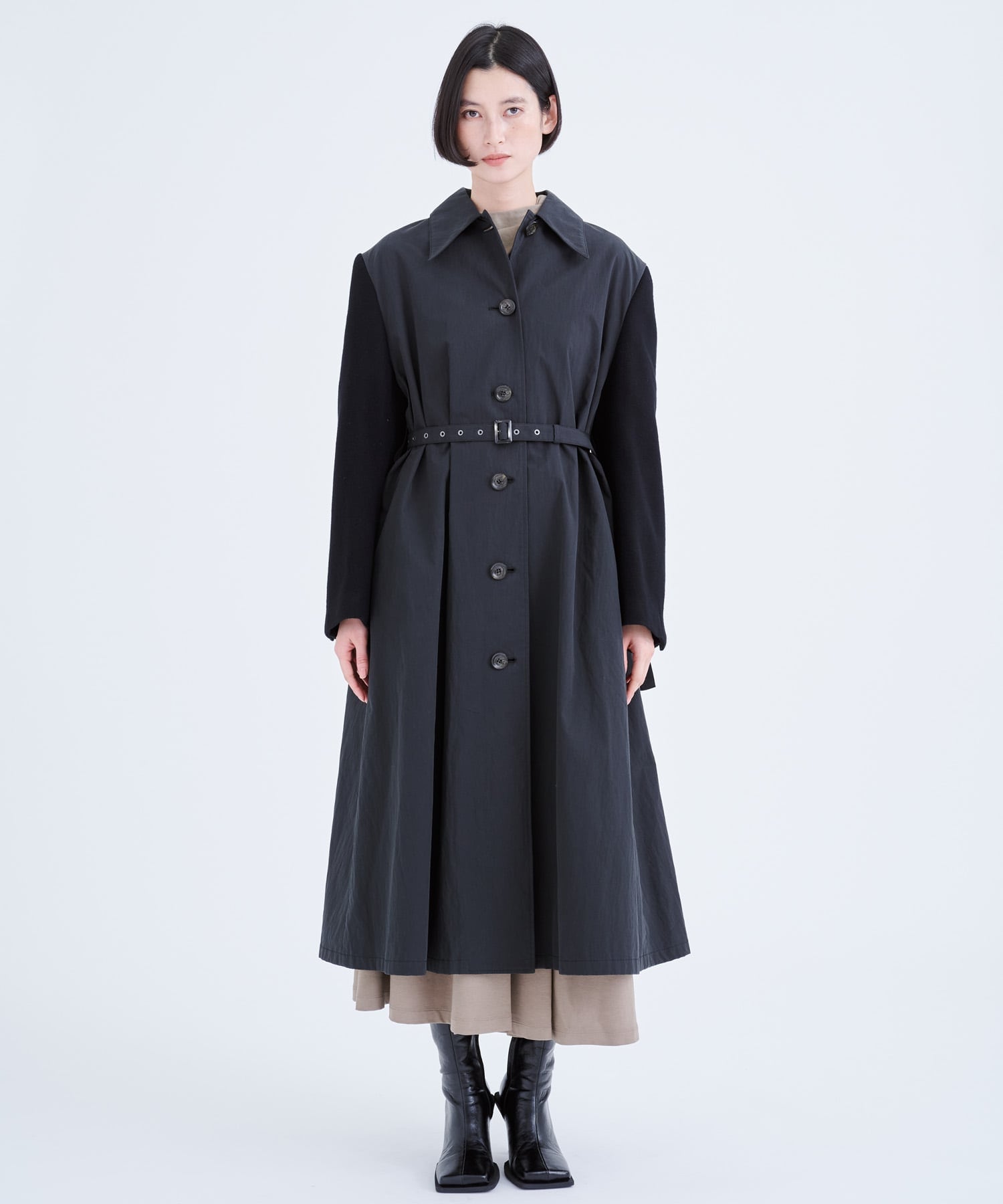 Tomasa material block coat BK(1 BLACK): AKIRANAKA: WOMENS