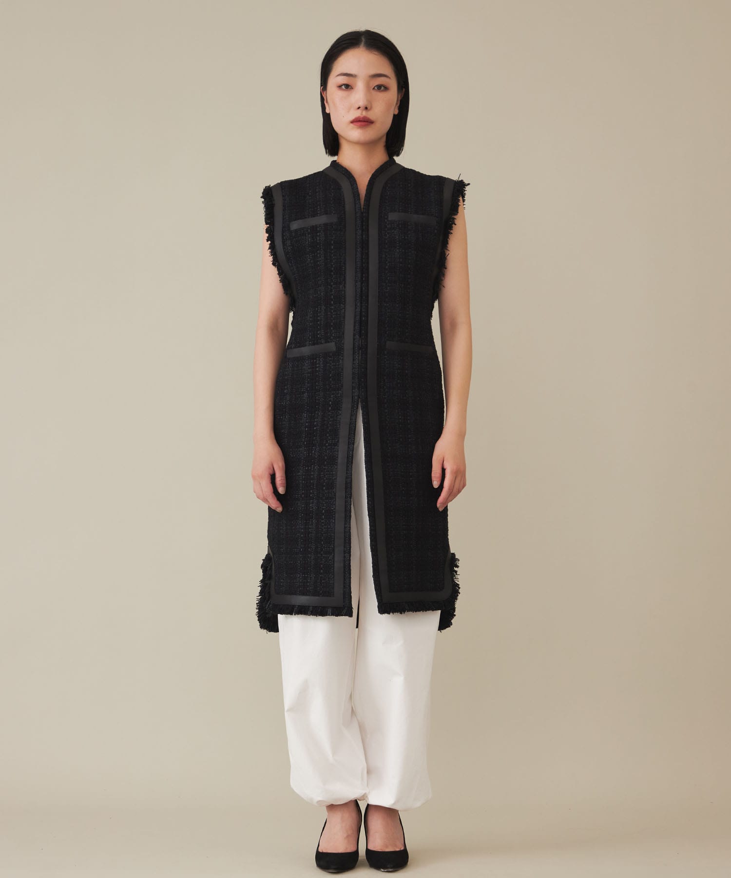 Crafted Tweed Long Vest(1 BLACK): Mame Kurogouchi: WOMENS