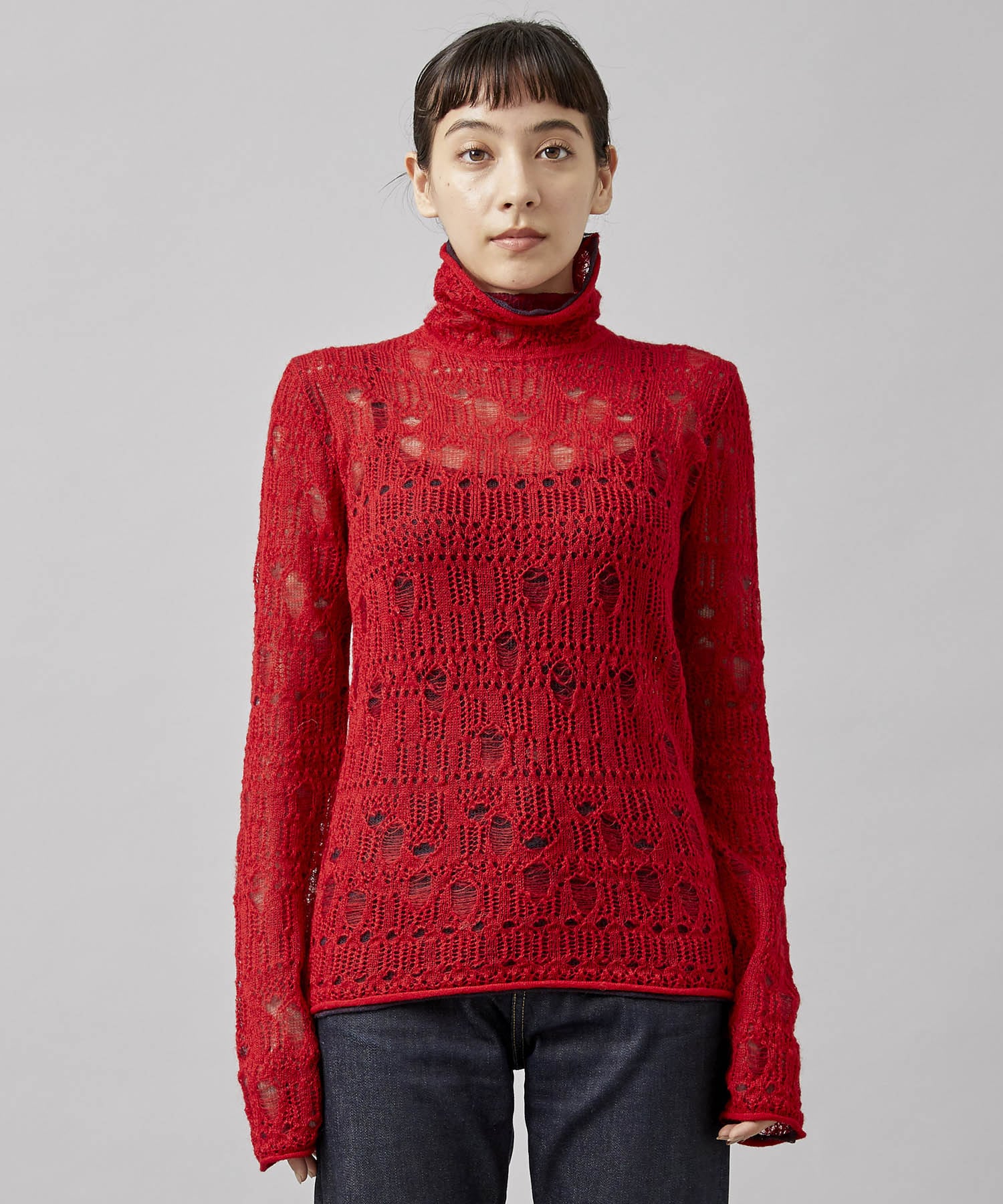 mohair lace knitting high neck pullover｜STUDIOUS