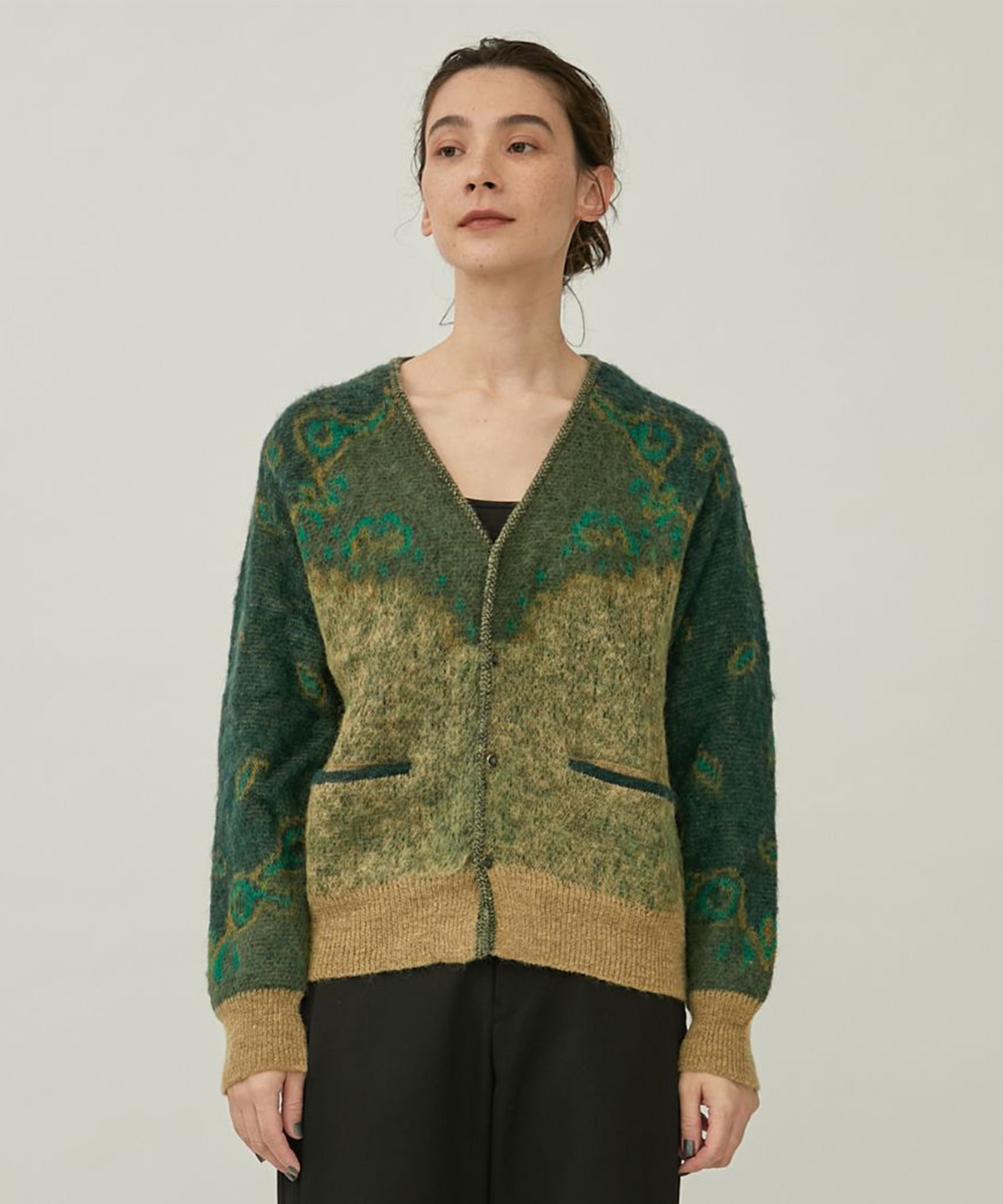 Mohair jacquard knit cardigan｜STUDIOUS