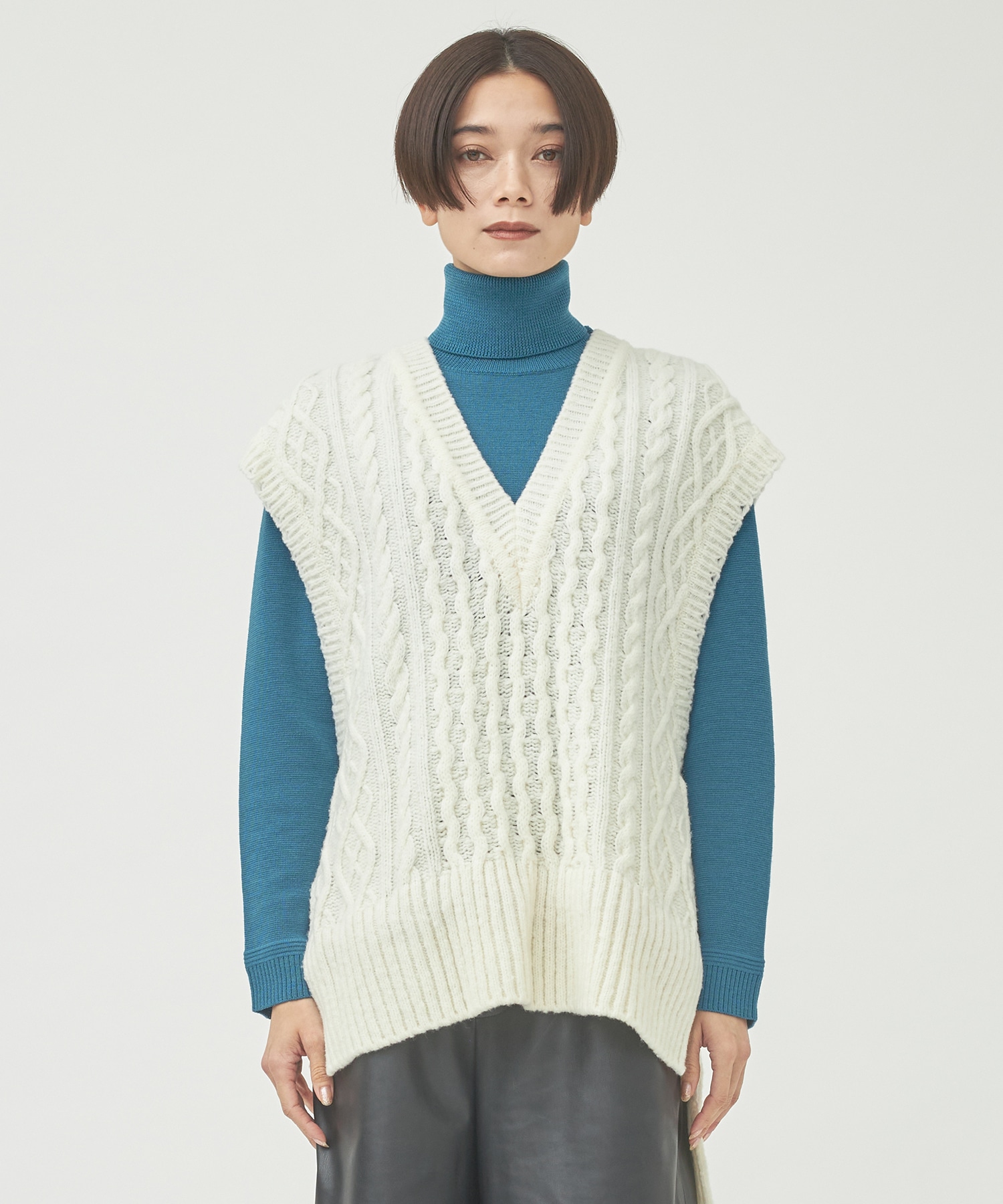 Vintage processing cable knit vest(0 OFF WHITE): WRAPINKNOT