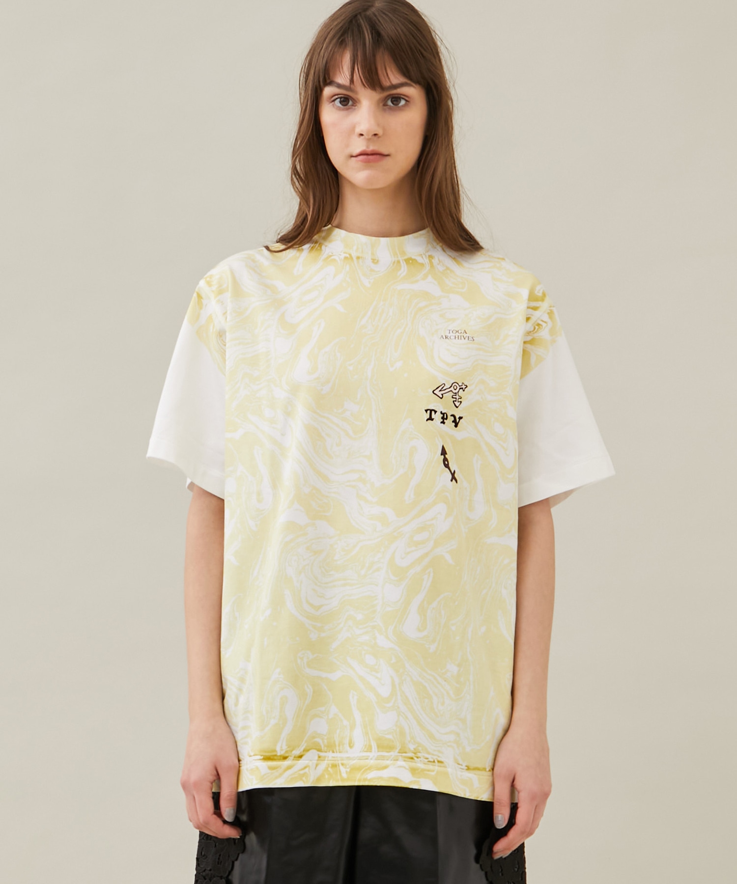 Marble print T-shirt(M WHITE): TOGA PULLA: WOMENS｜ STUDIOUS